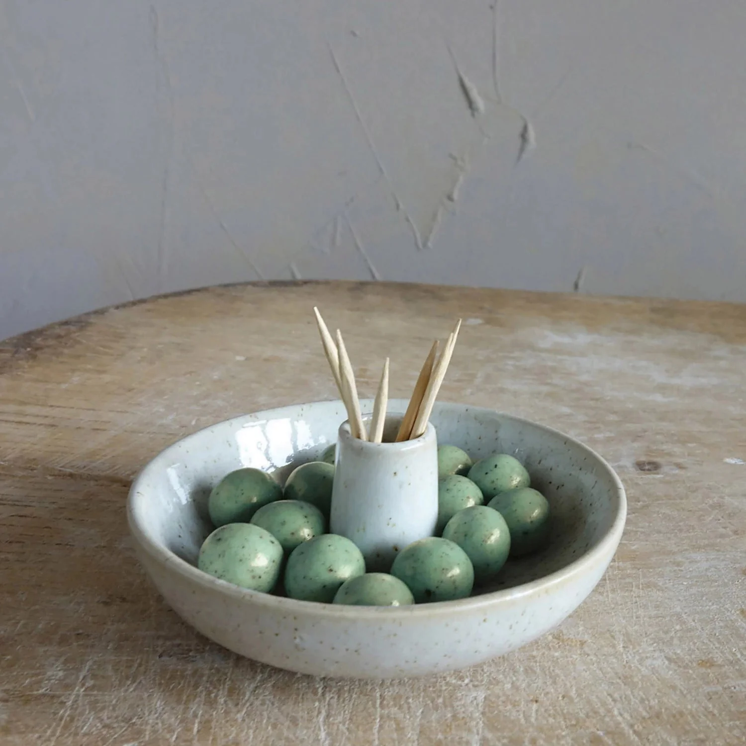 Stoneware Dish With Toothpick/Candle Holder - Image 3