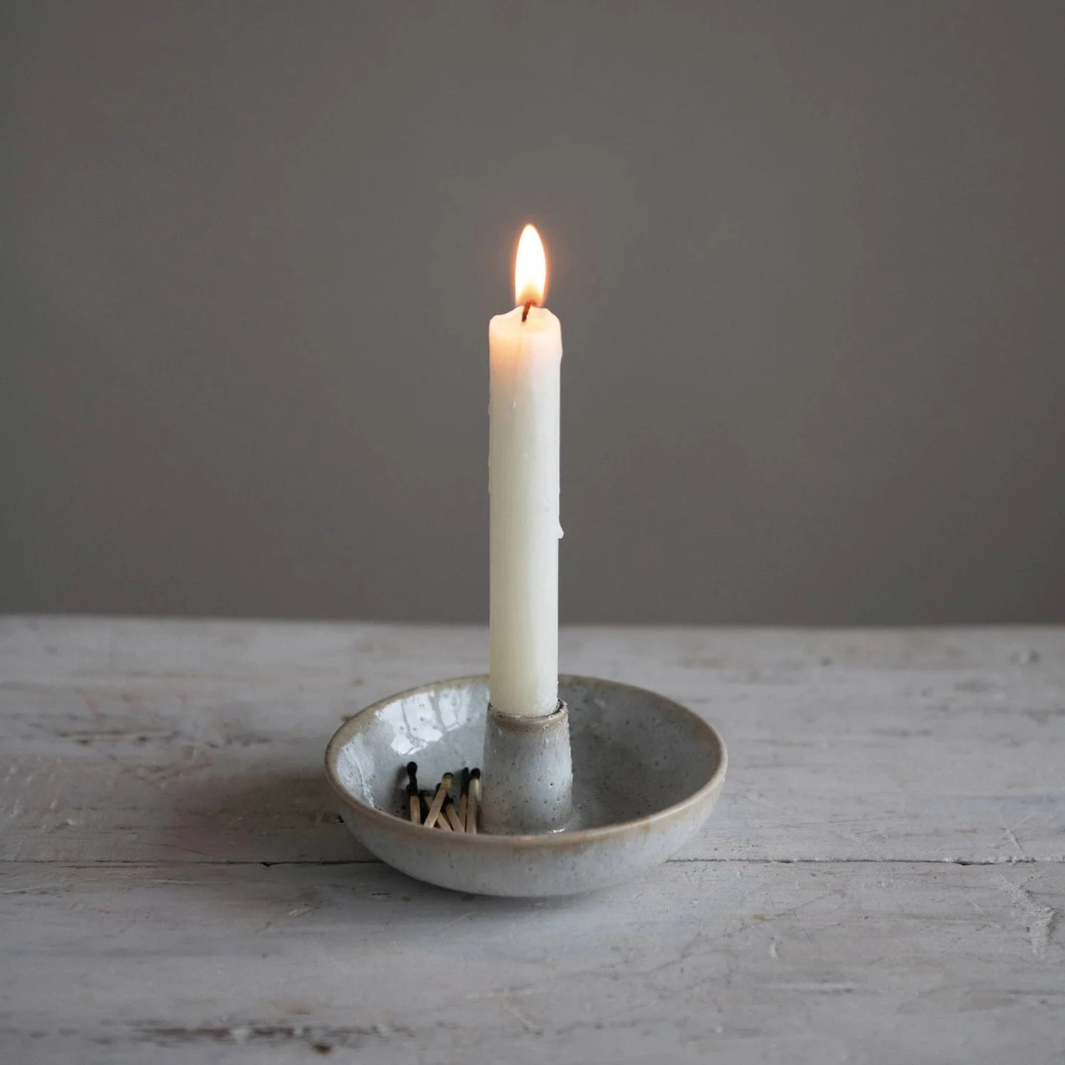 Stoneware Dish With Toothpick/Candle Holder - Image 4