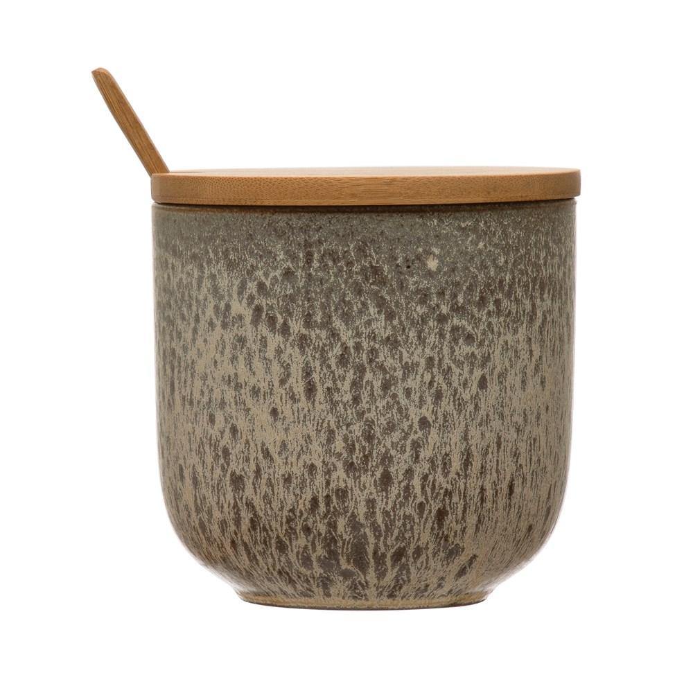 Stoneware Jar with Bamboo Lid and Spoon