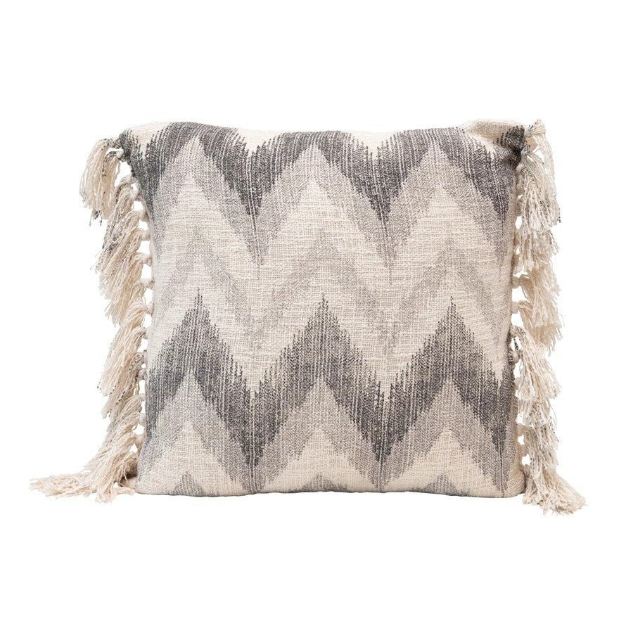 Stonewashed Pillow with Chevron Print and Tassels