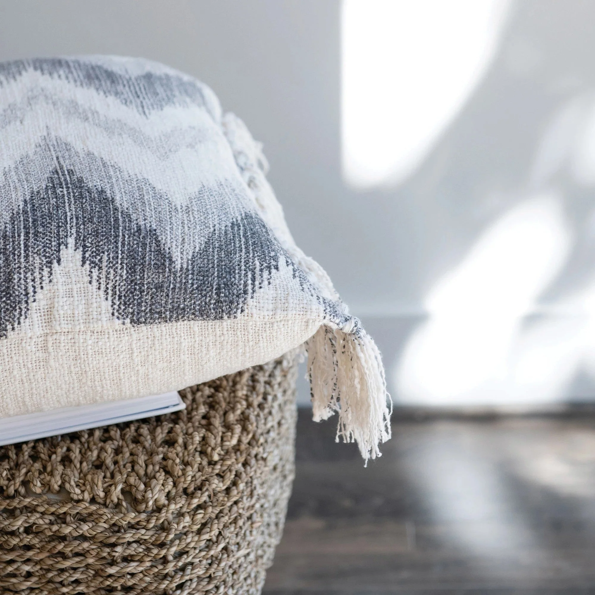 Stonewashed Pillow with Chevron Print and Tassels - Image 3