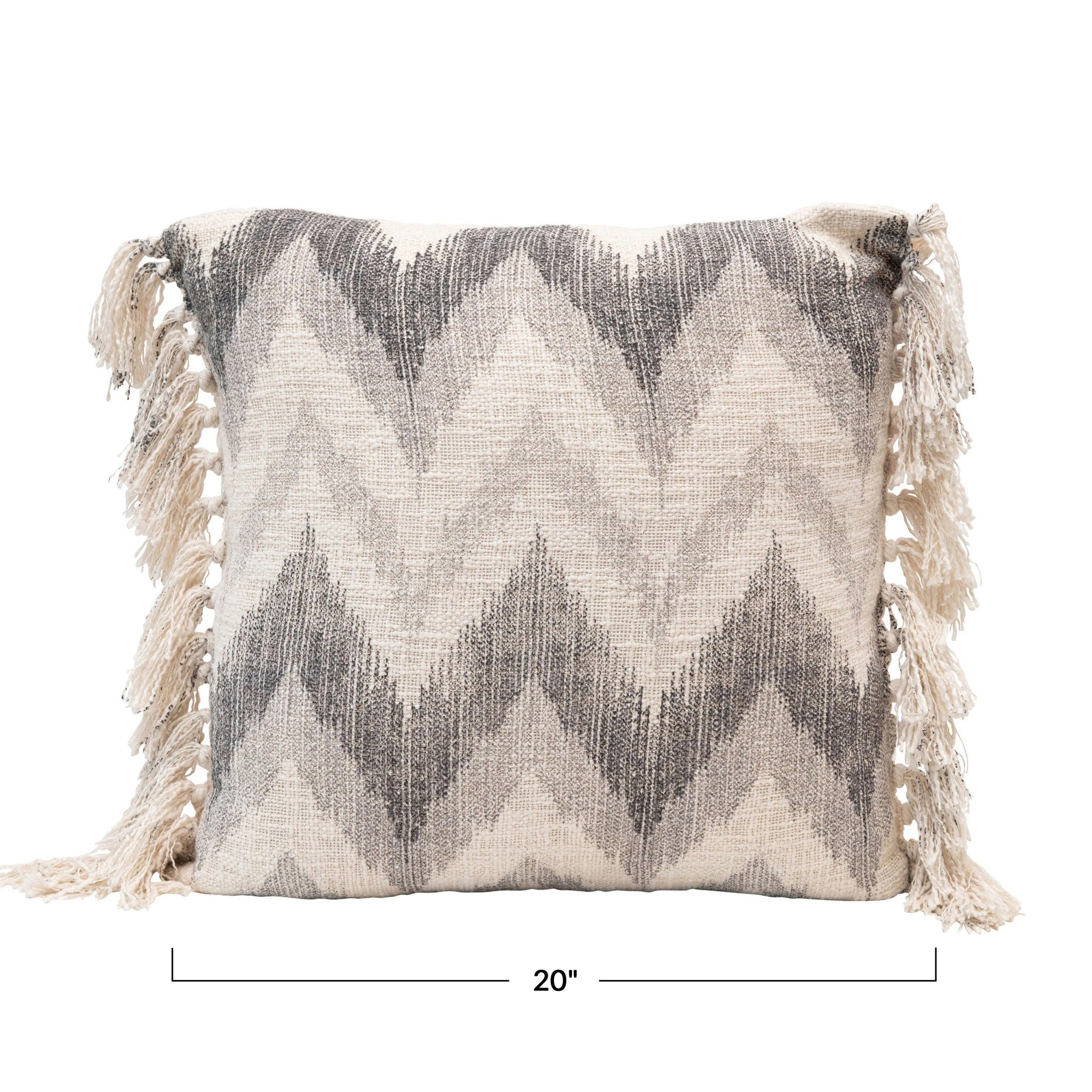 Stonewashed Pillow with Chevron Print and Tassels - Image 5