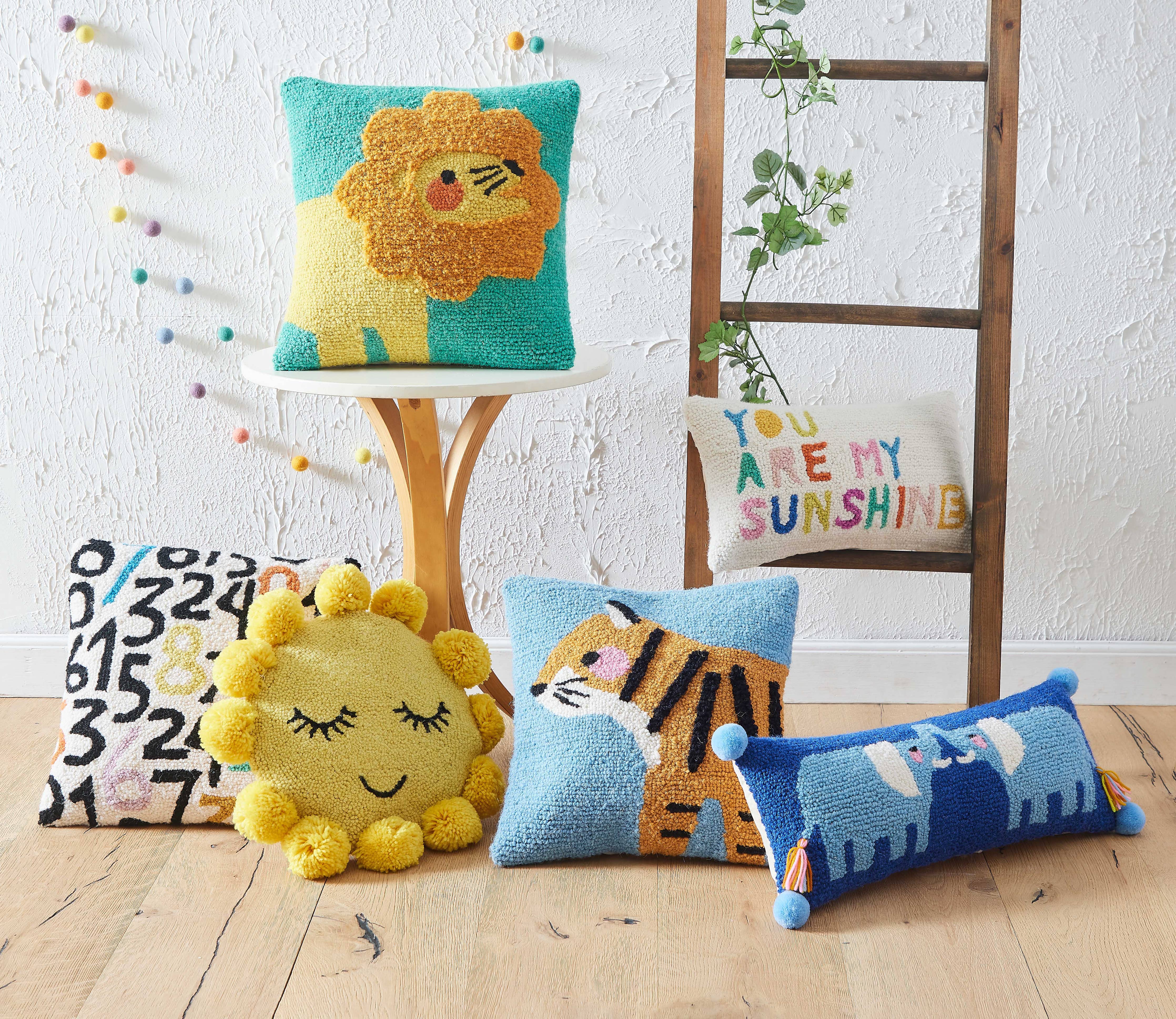 Sunshine Hook Pillow w/ Pom Poms - Image 3