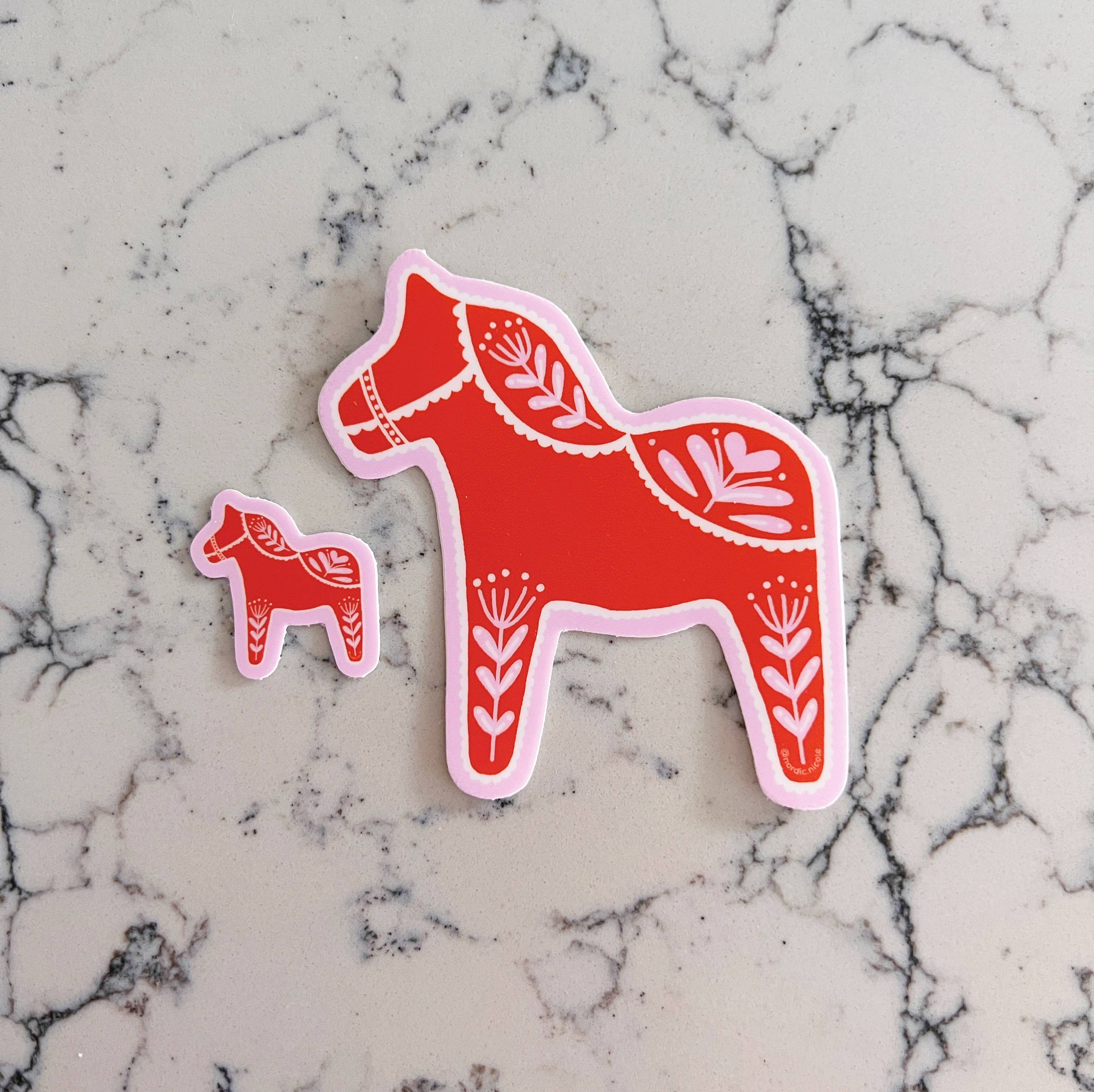 Swedish Dala Horse Sticker - Red/Pink - Image 2