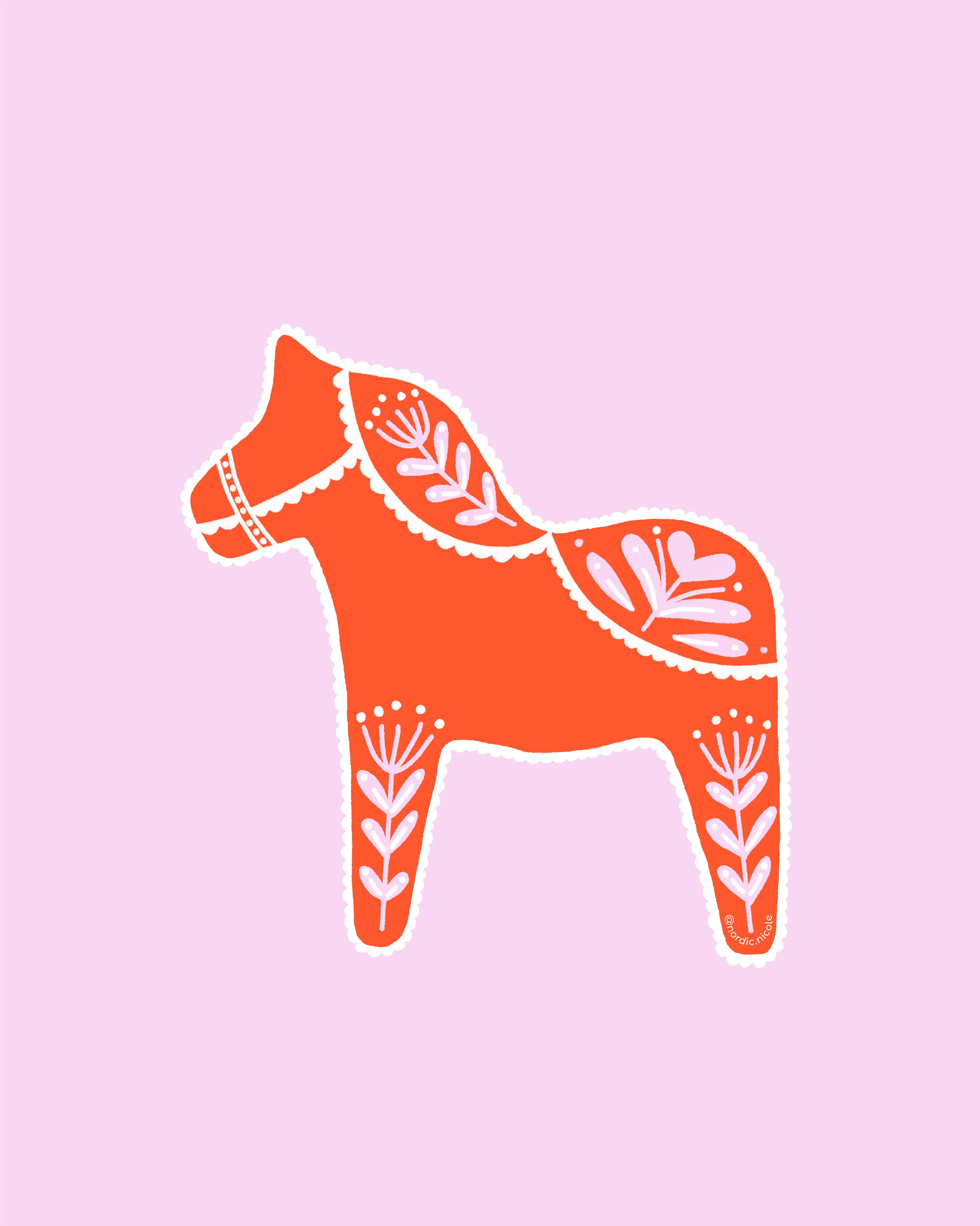 Swedish Dala Horse Sticker - Red/Pink - Image 3