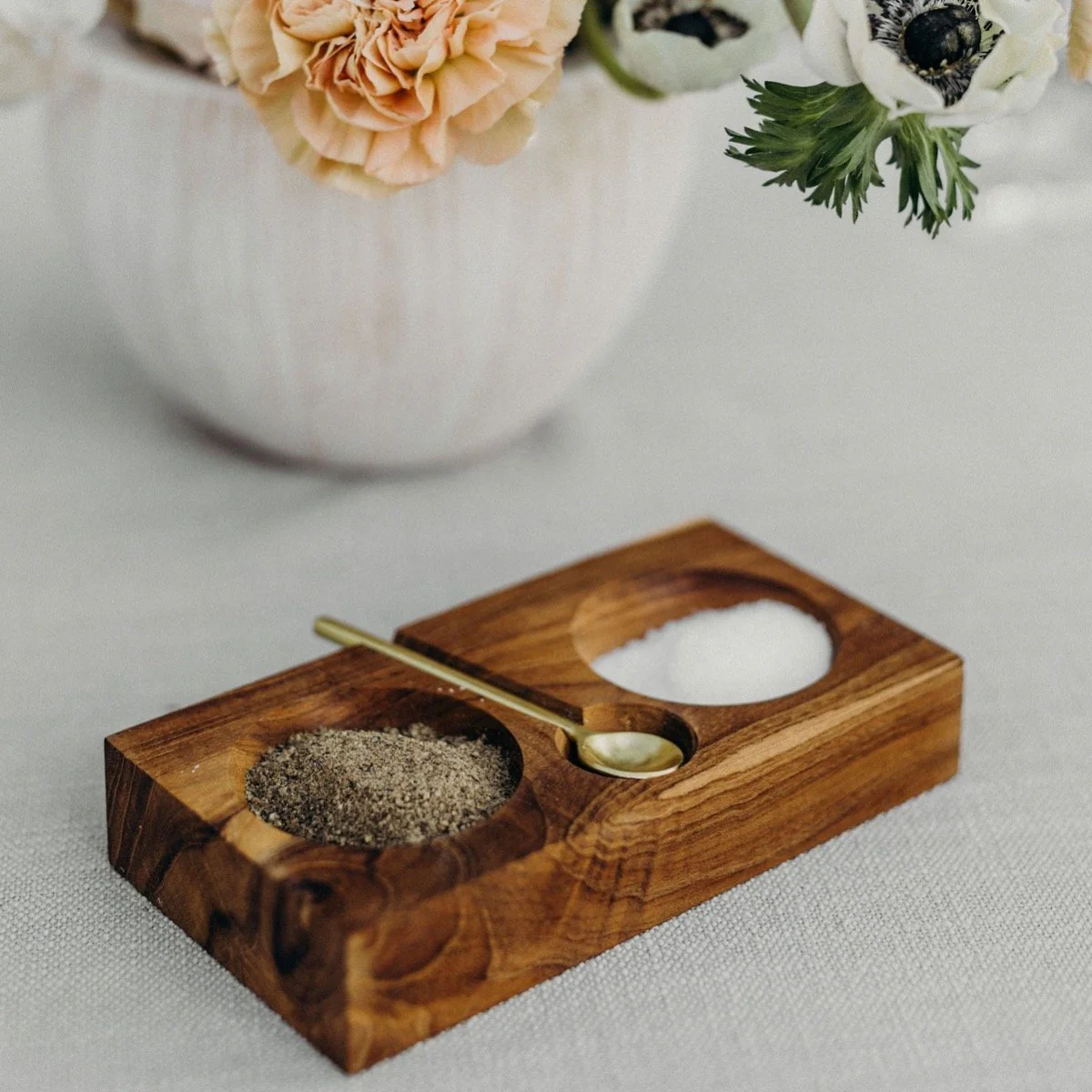 Teak Double Cellar & Gold Spoon - Image 2