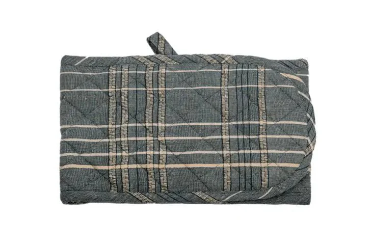 Double Oven Glove: Textured Check Blueberry - Image 2