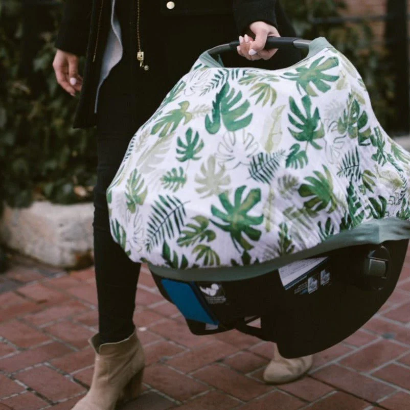 Cotton Muslin Car Seat Canopy: Tropical Leaf - Image 4
