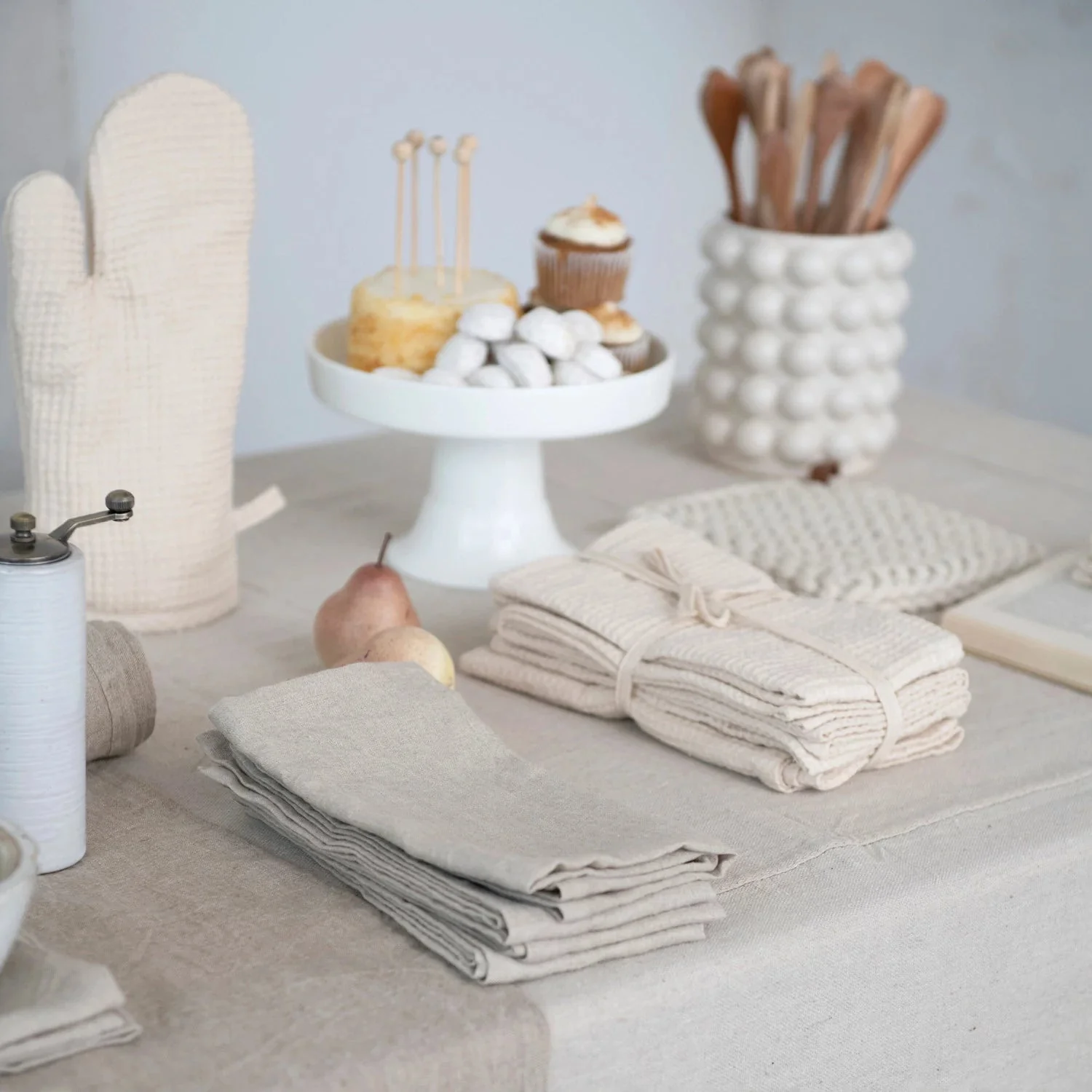 Cream Waffle Pattern Napkins, Set of 4 - Image 2