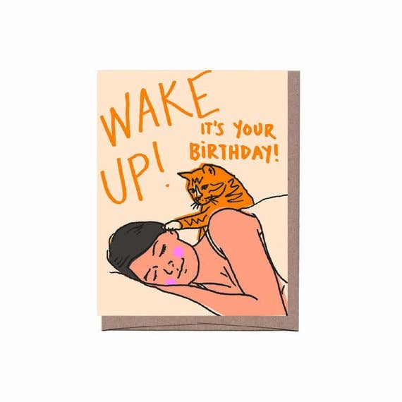 Cat Wake Up Birthday Card