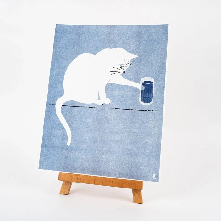 Cat & Water Glass Risograph Art Print - Image 2