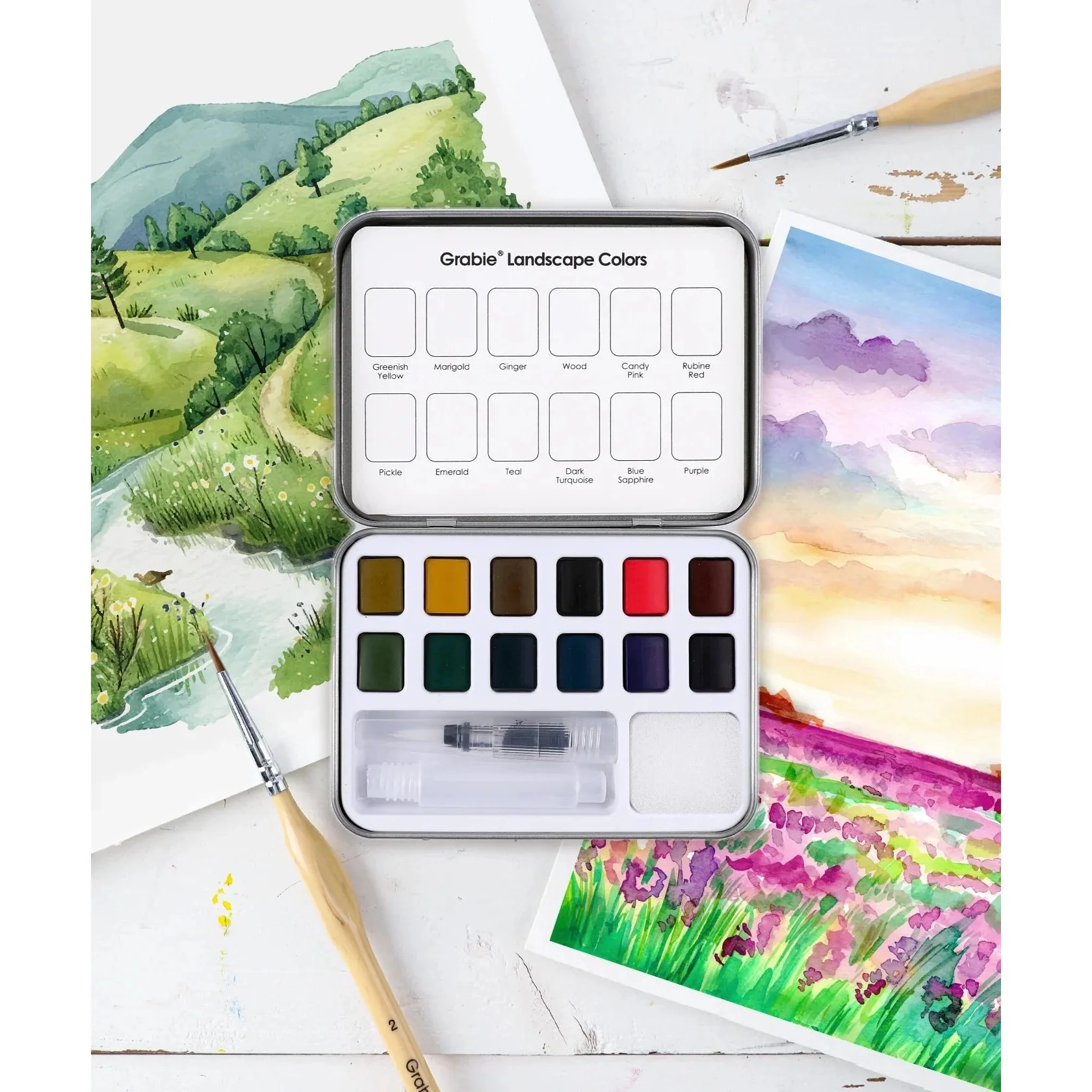 Pocket Watercolor Set of 12 with Brush: Landscape Colors - Image 2