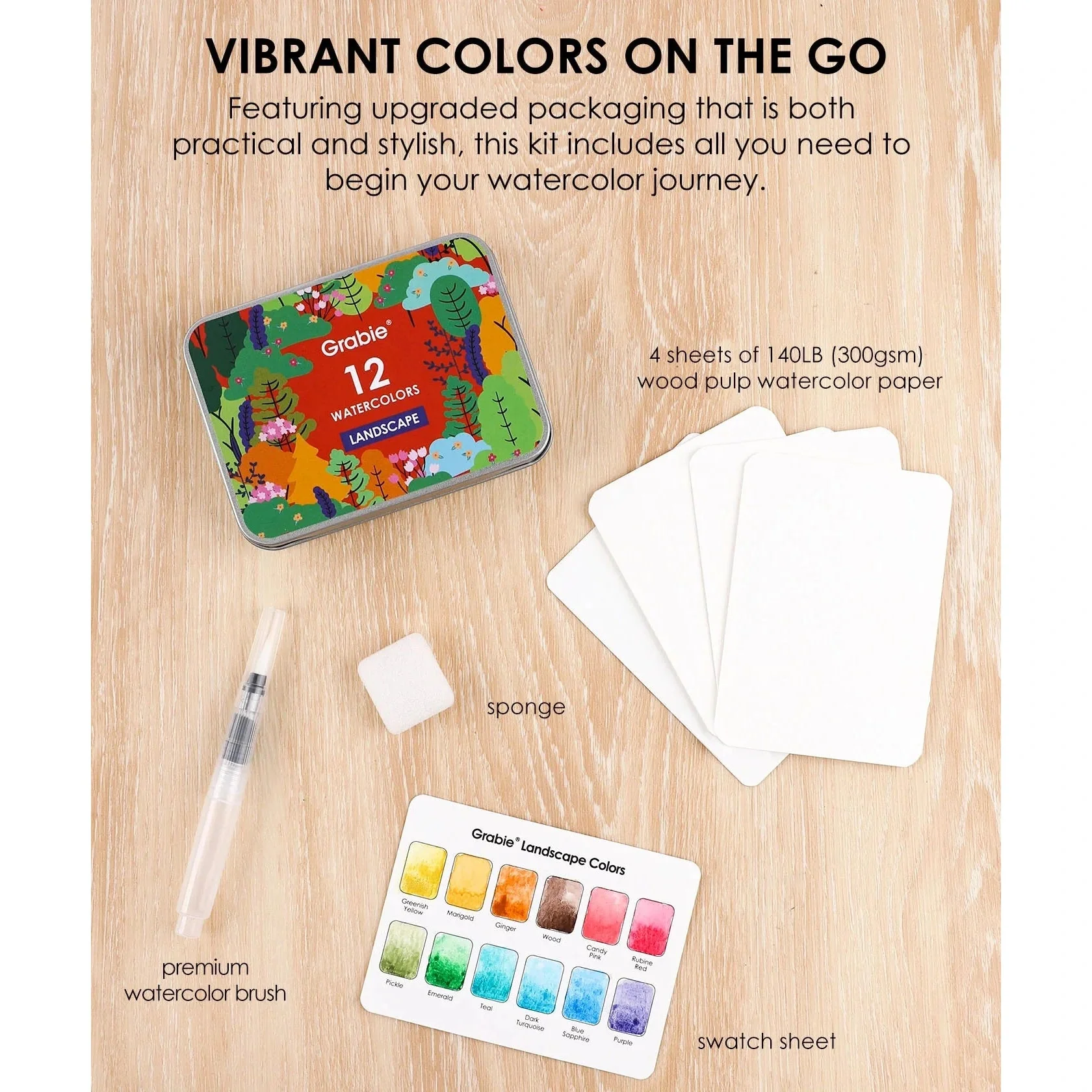 Pocket Watercolor Set of 12 with Brush: Landscape Colors - Image 3