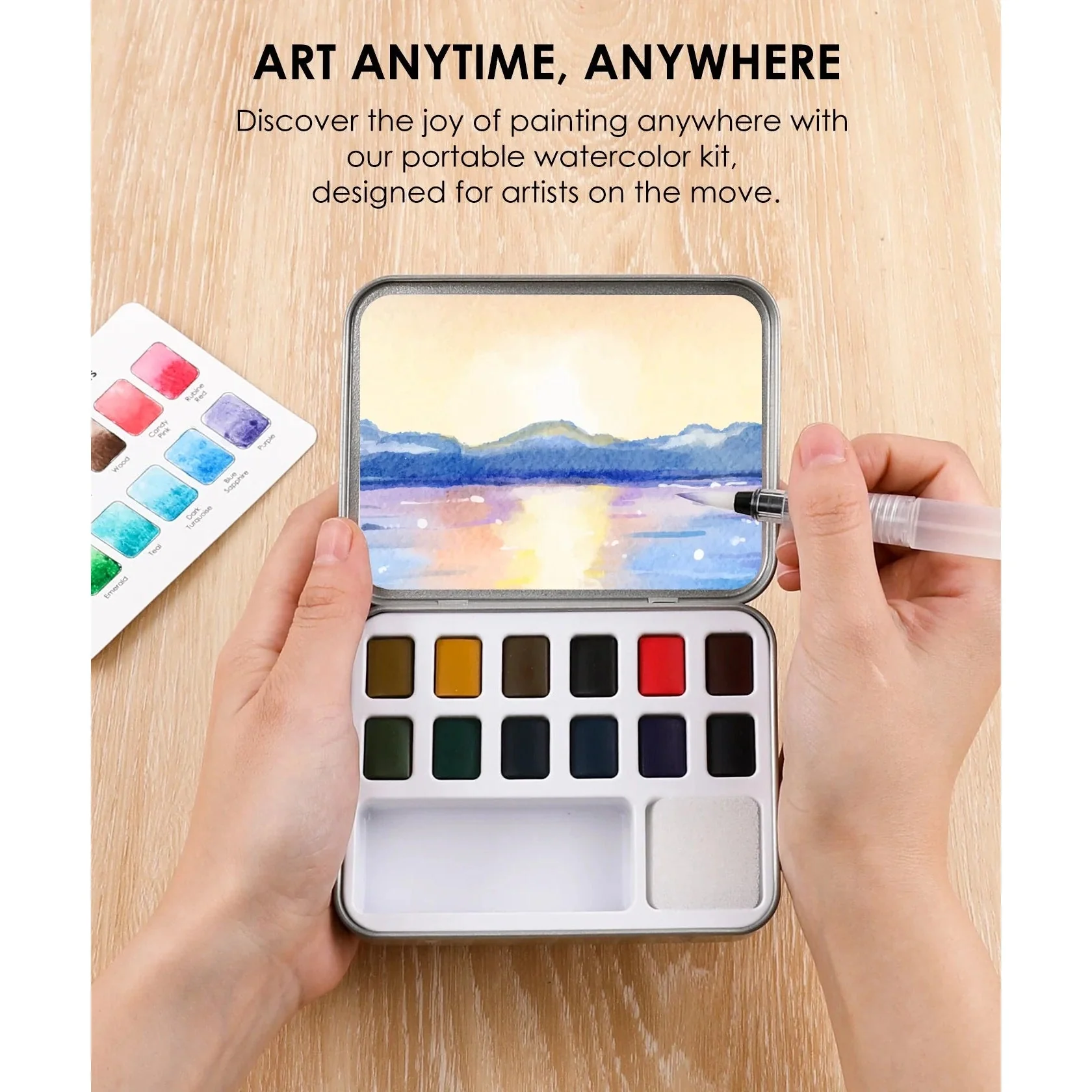 Pocket Watercolor Set of 12 with Brush: Landscape Colors - Image 5