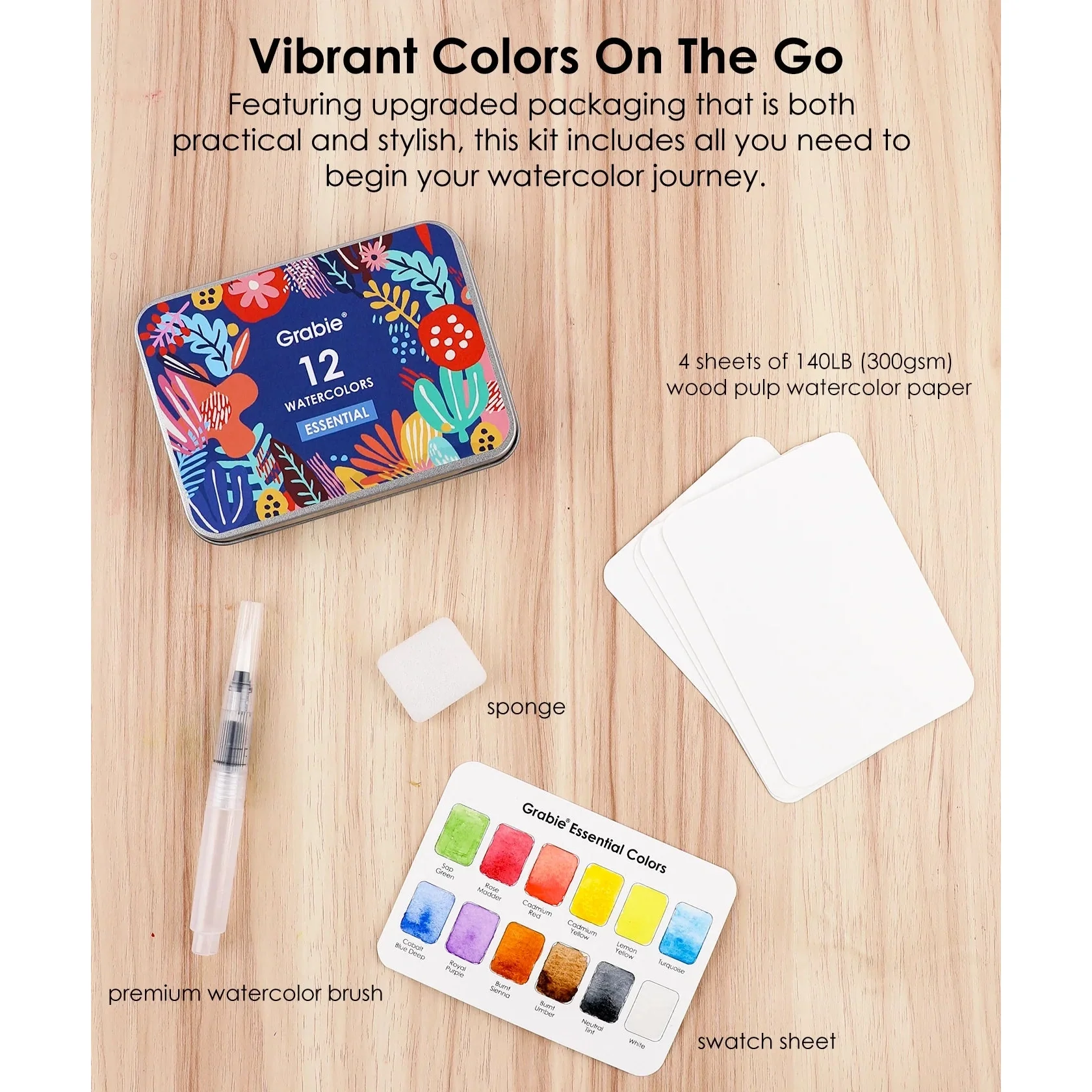 Pocket Watercolor Set of 12 with Brush: Essential Colors - Image 3