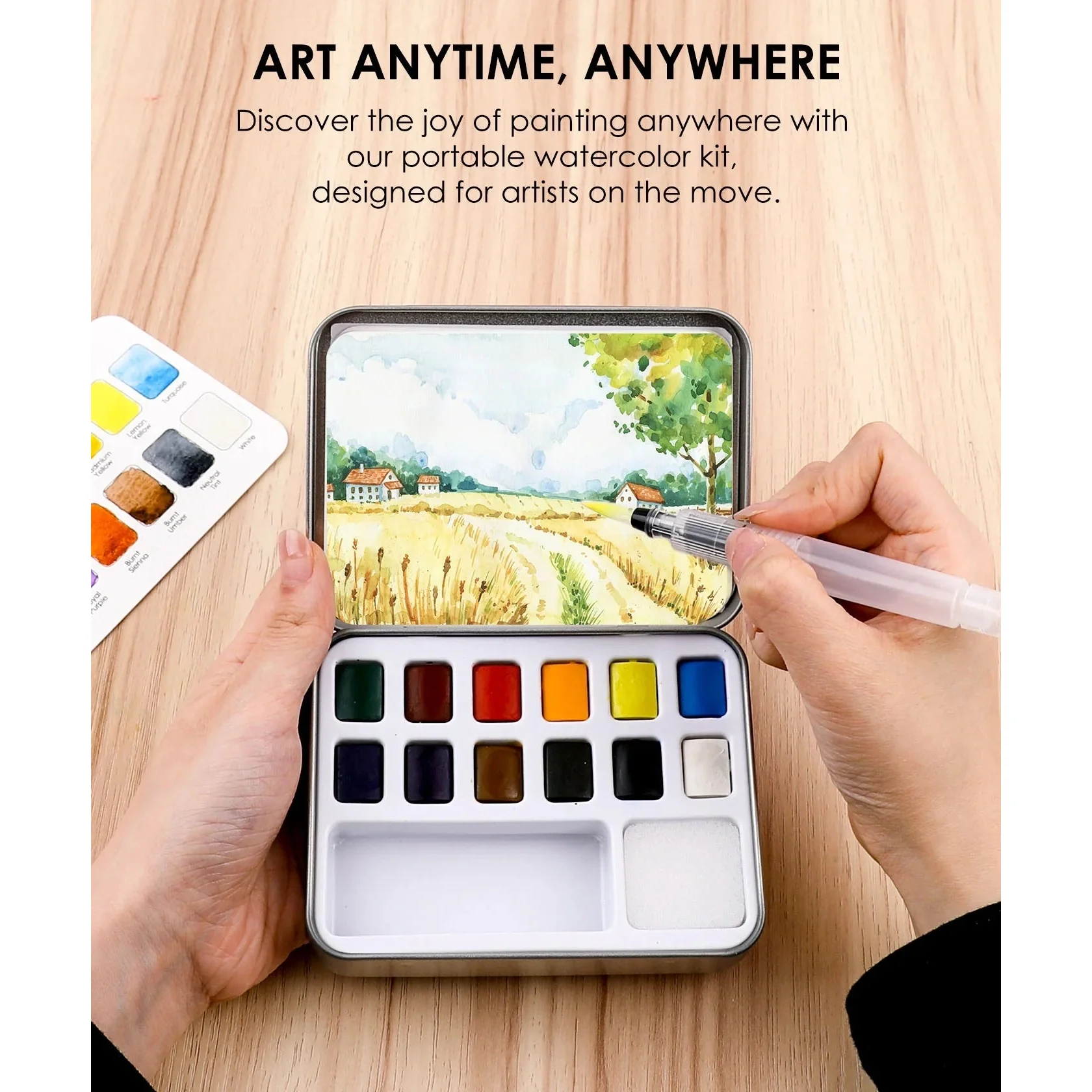 Pocket Watercolor Set of 12 with Brush: Essential Colors - Image 4