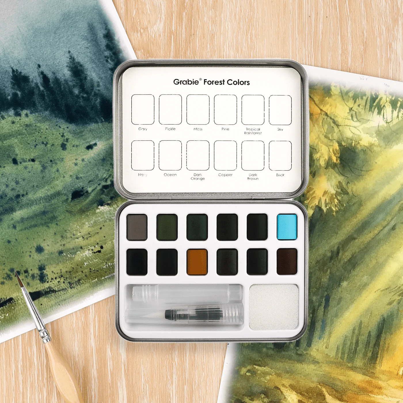 Pocket Watercolor Set of 12 with Brush: Forest Colors - Image 2