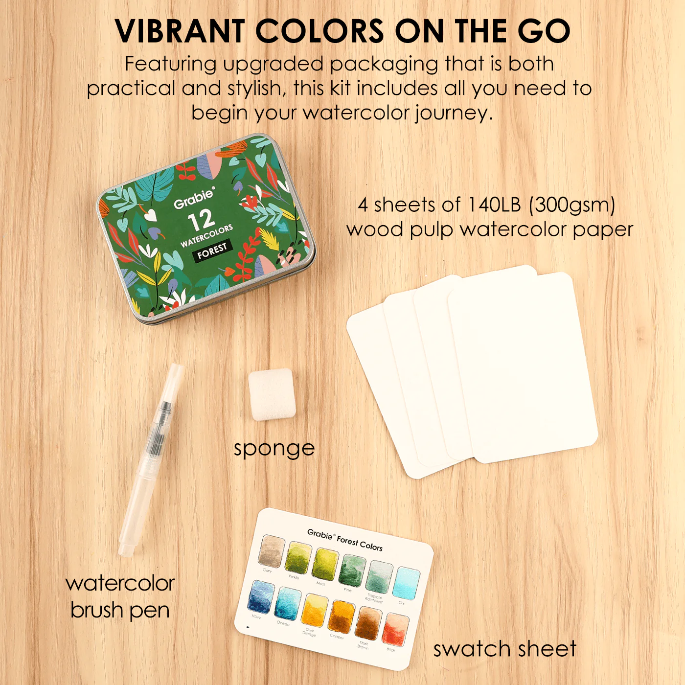Pocket Watercolor Set of 12 with Brush: Forest Colors - Image 4