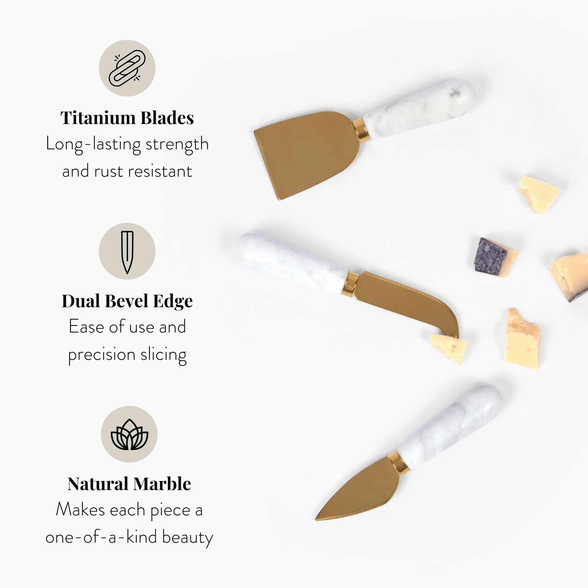 White Marble Cheese Knife Gift Set - Image 3