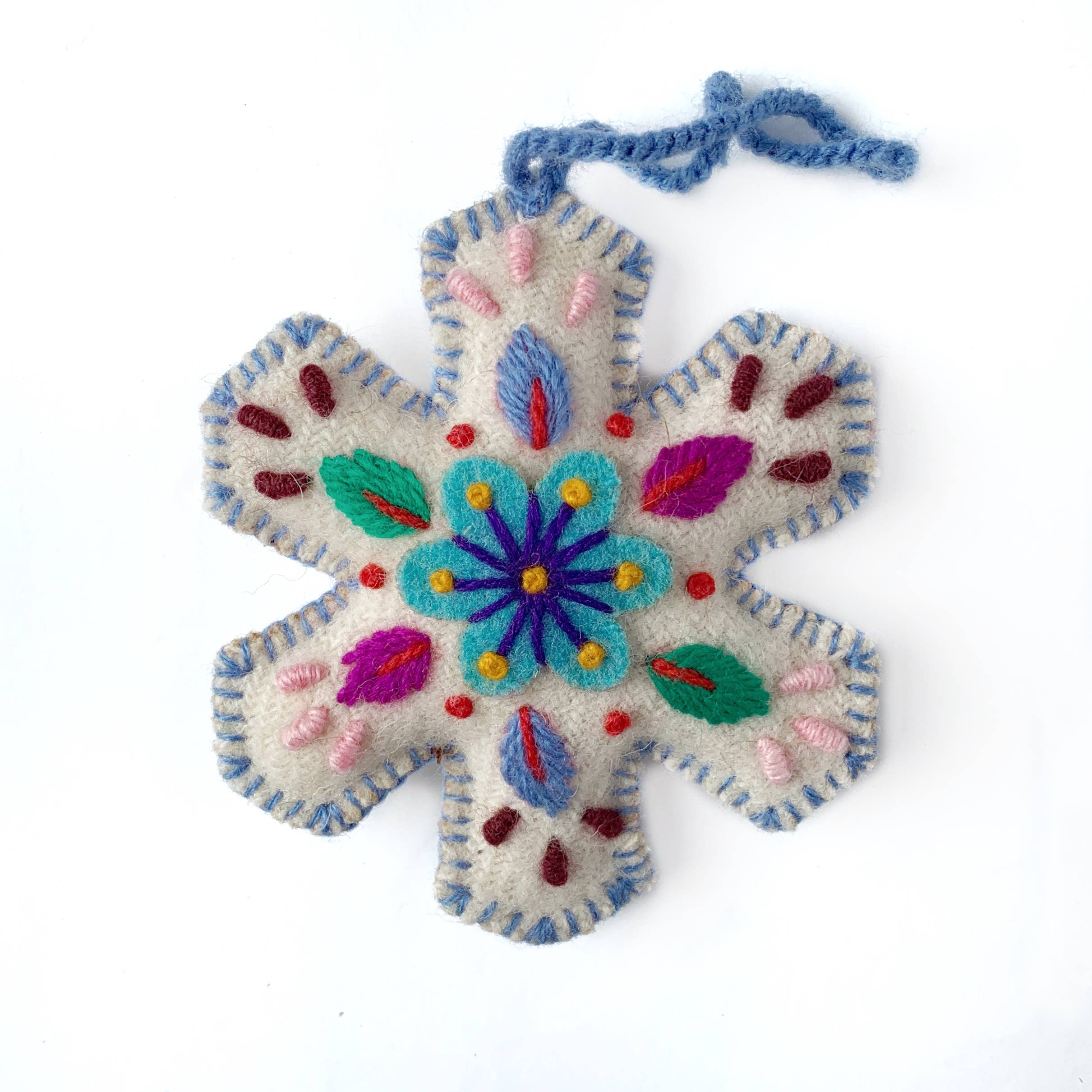 White Snowflake Embroidered Ornament - Image 2