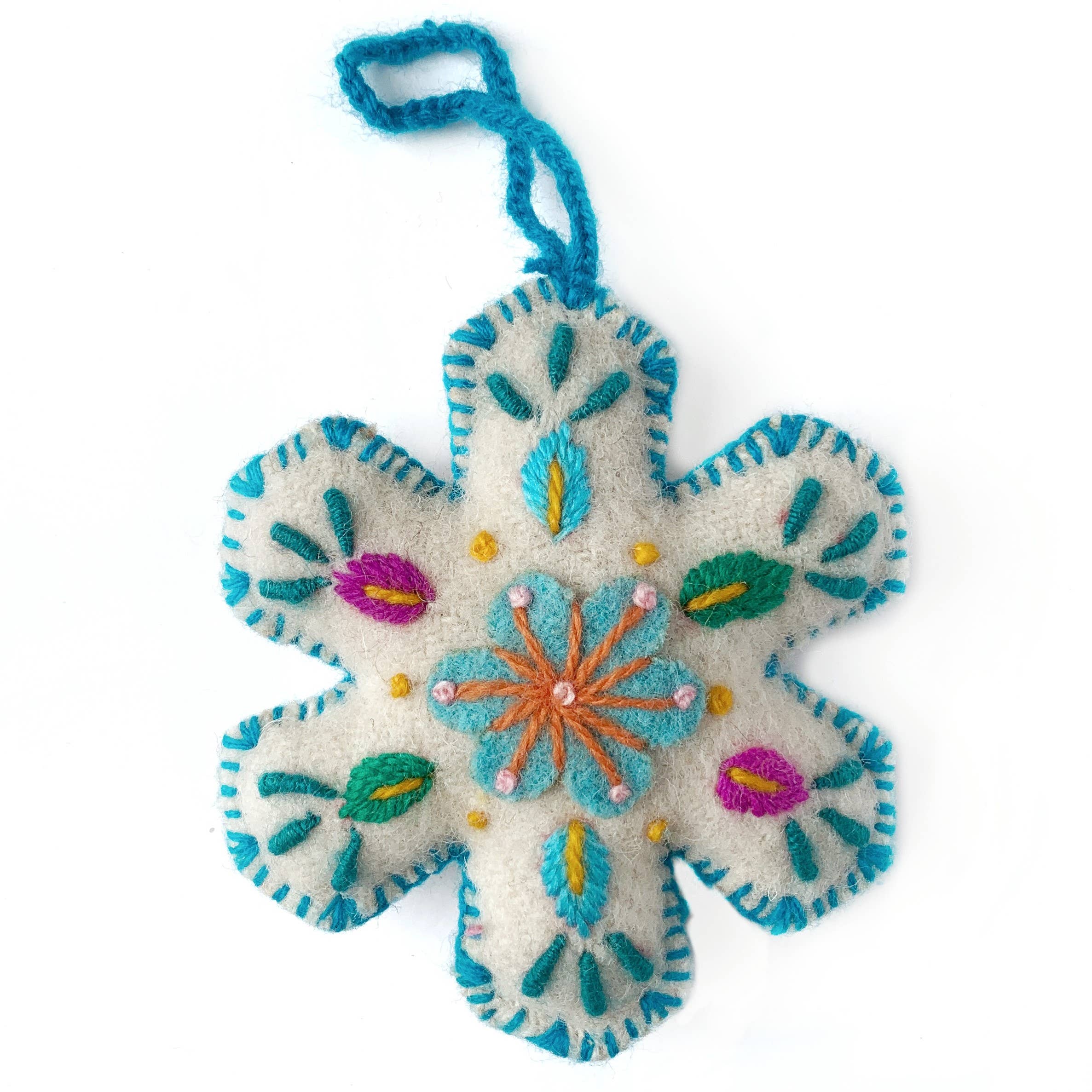 White Snowflake Embroidered Ornament - Image 3