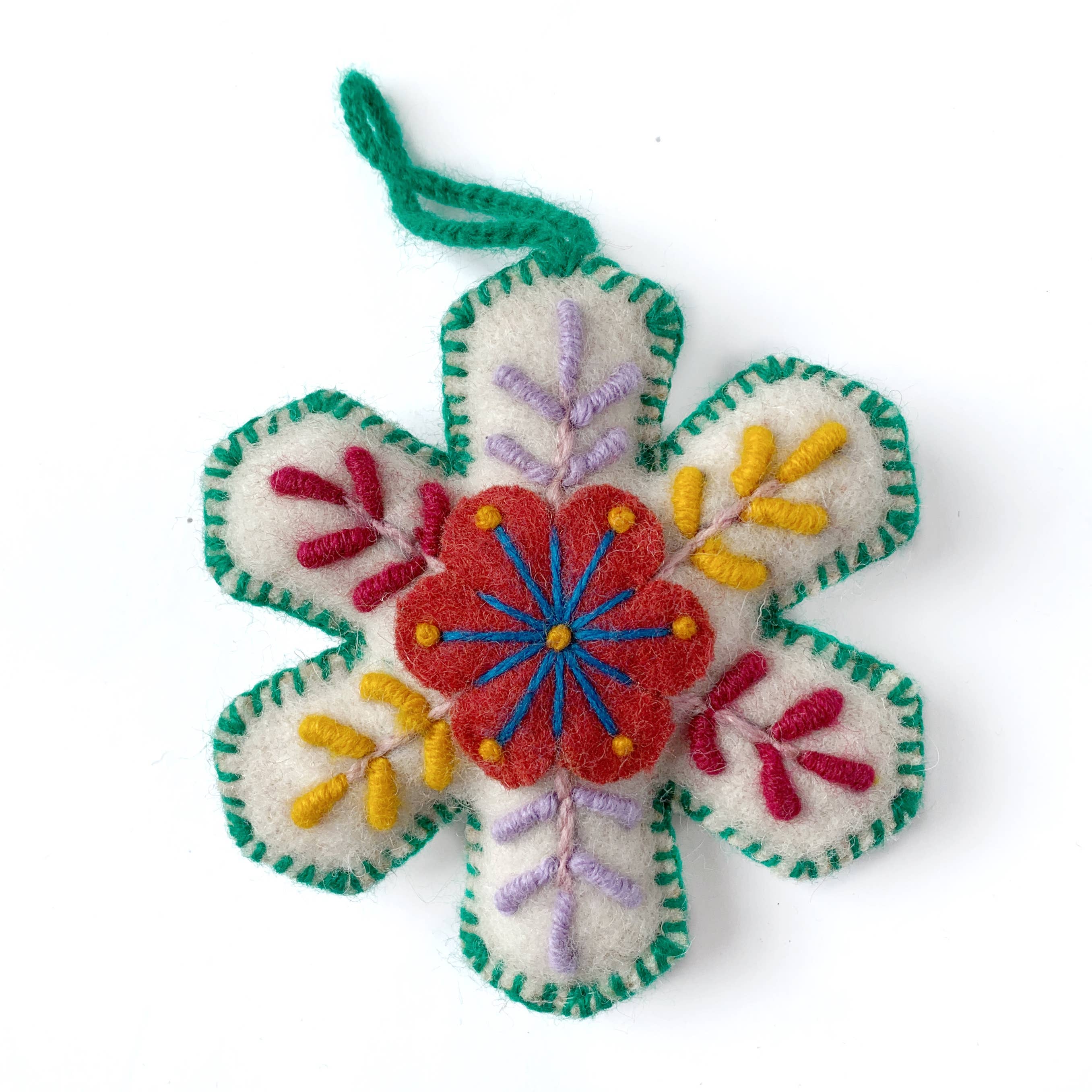White Snowflake Embroidered Ornament - Image 4