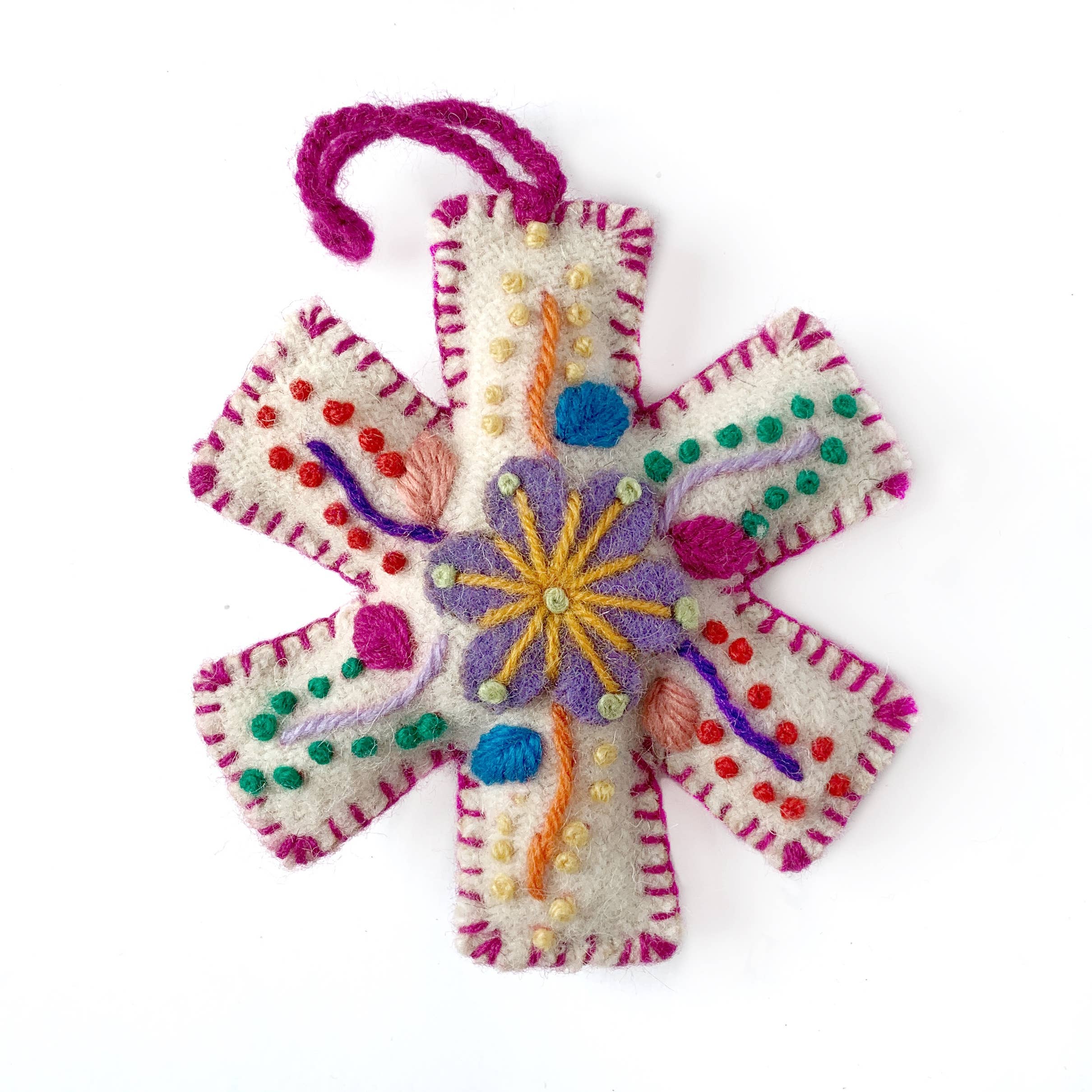White Snowflake Embroidered Ornament - Image 6