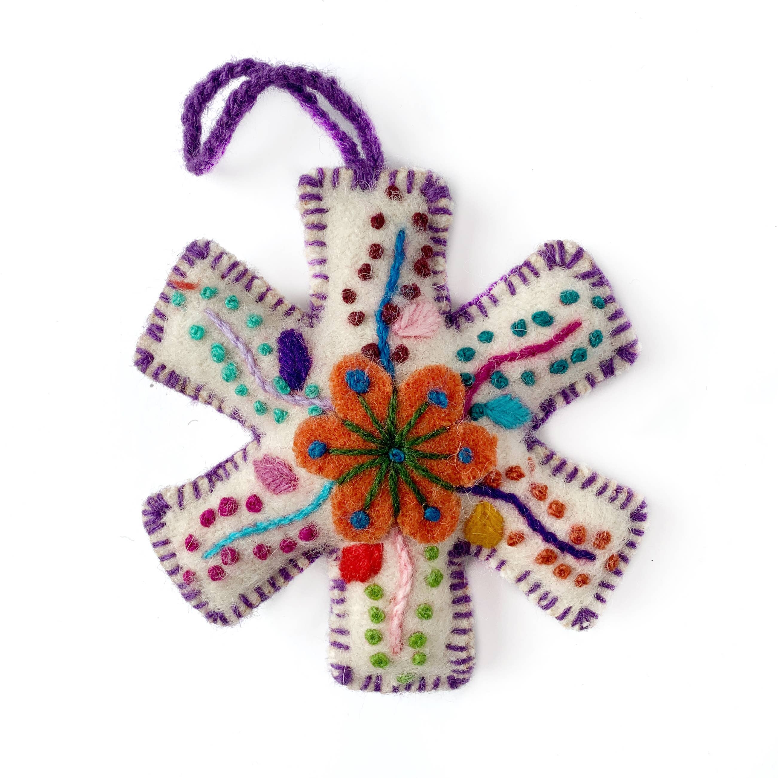 White Snowflake Embroidered Ornament - Image 7