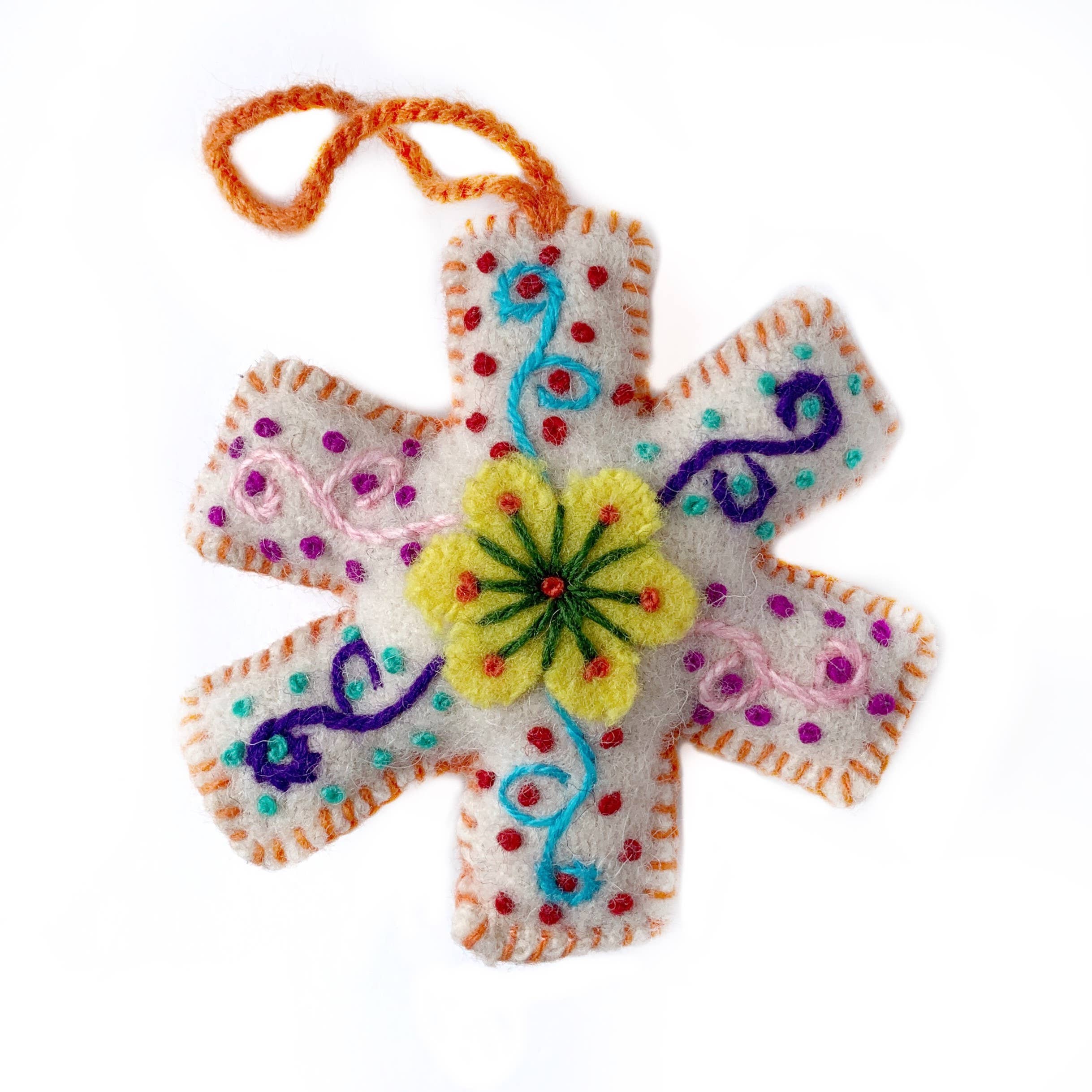 White Snowflake Embroidered Ornament - Image 9
