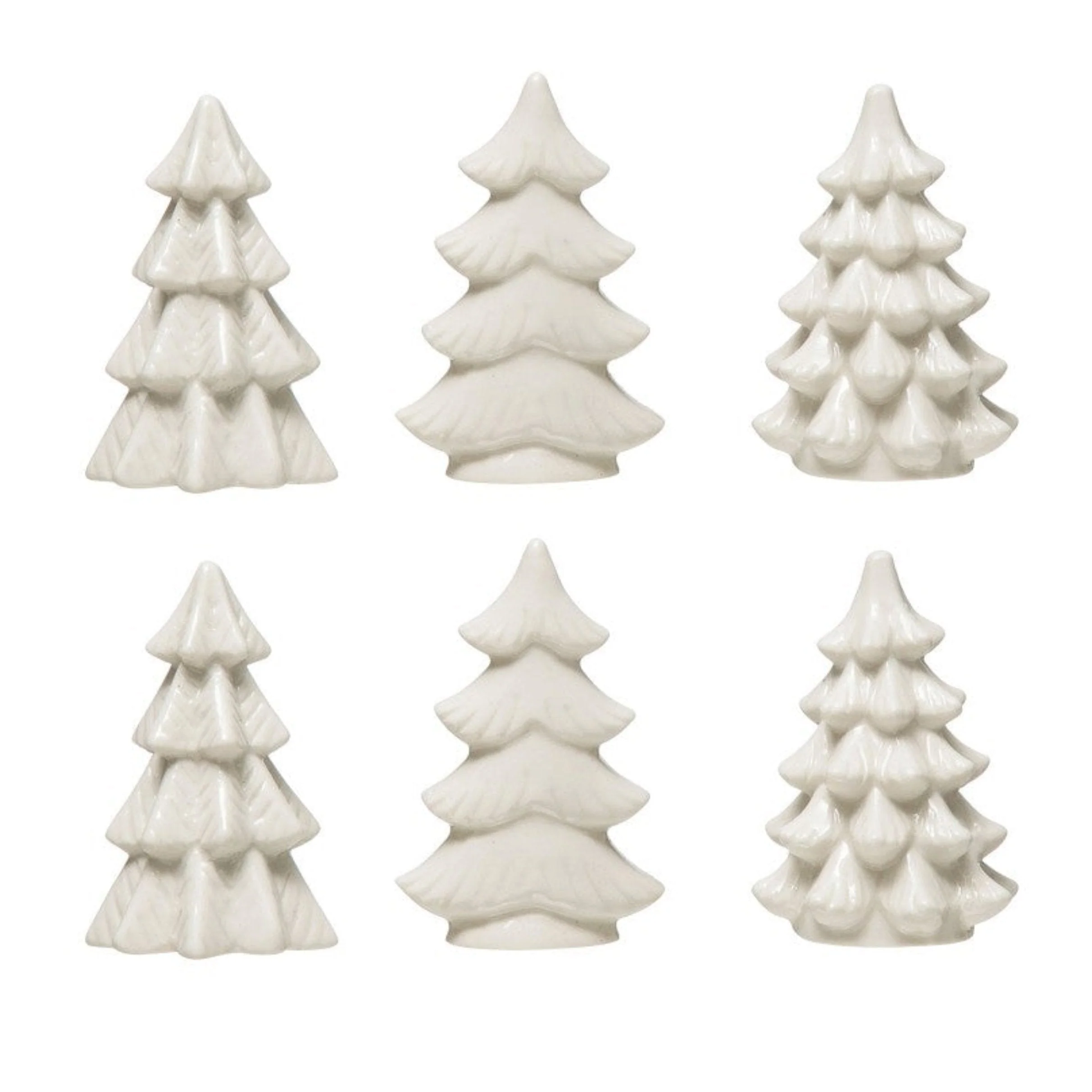 Mini White Stoneware Trees, Set of 6