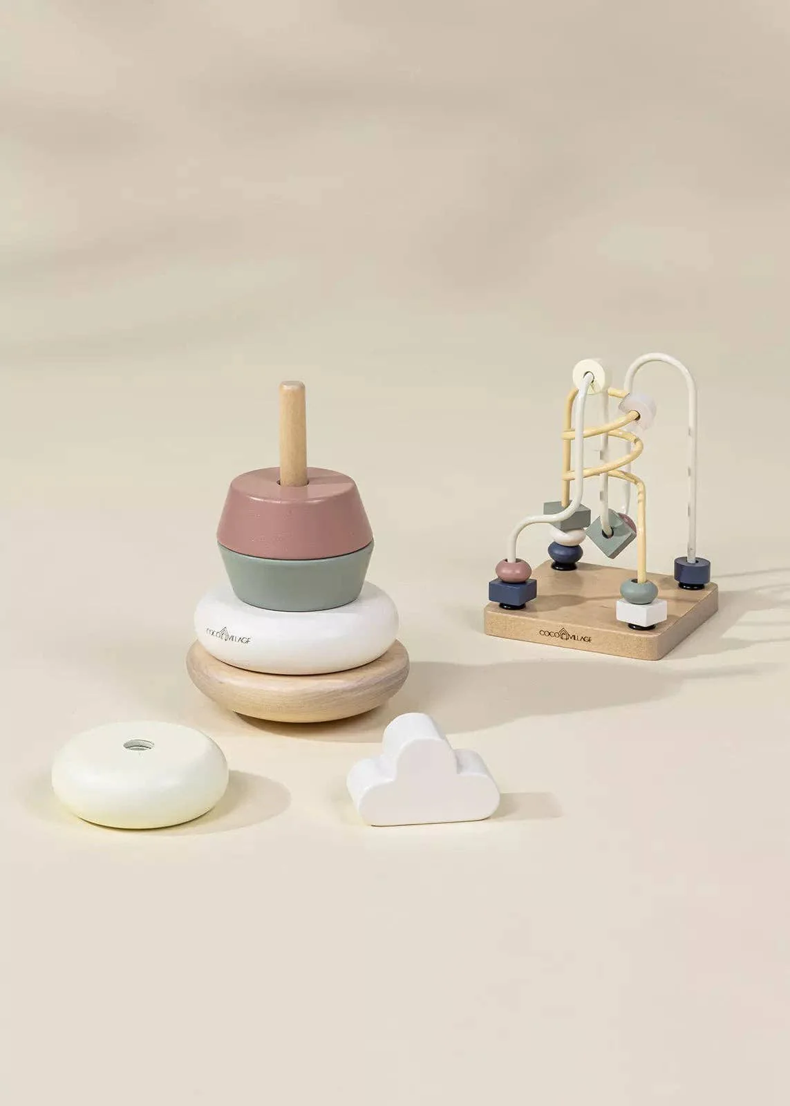 Wooden Stacking Rings & Bead Maze Toy Set - Image 2