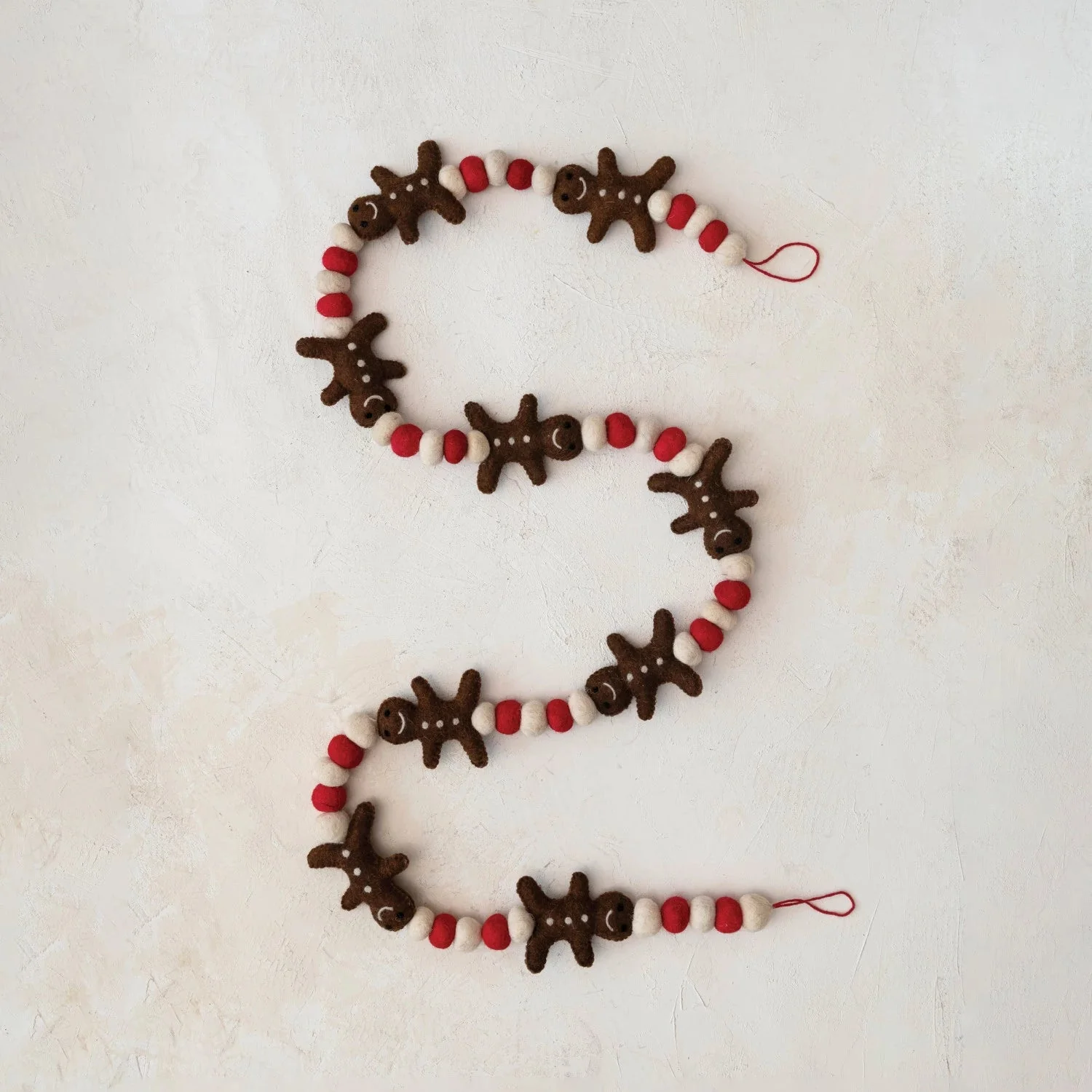 72" Wool Felt Ball Garland with Gingerbread Men