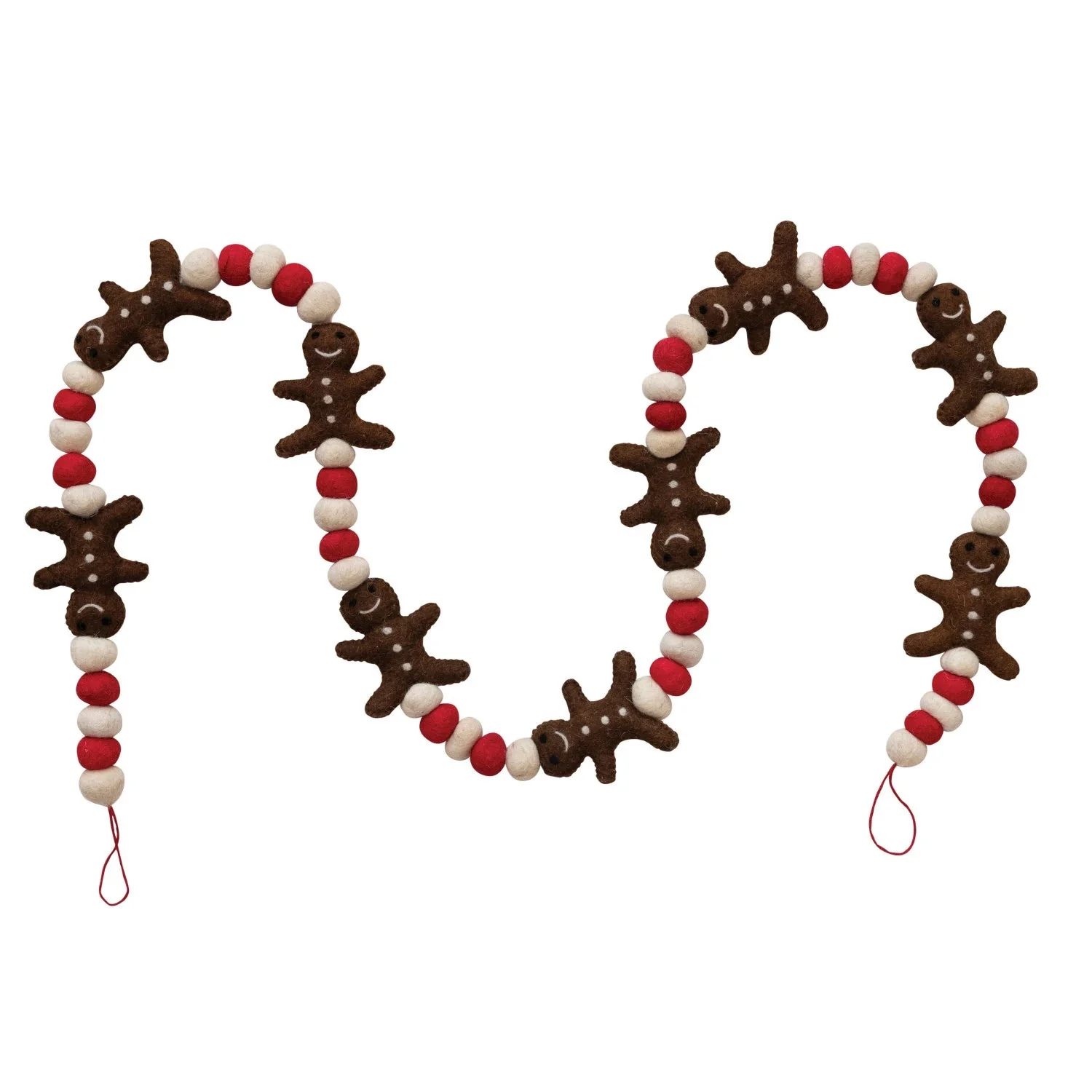 72" Wool Felt Ball Garland with Gingerbread Men - Image 2