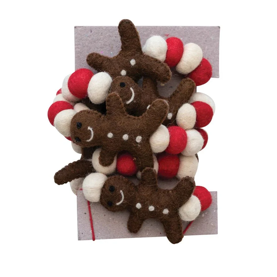 72" Wool Felt Ball Garland with Gingerbread Men - Image 3