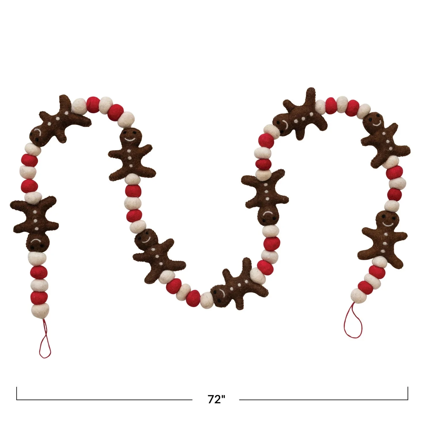72" Wool Felt Ball Garland with Gingerbread Men - Image 4