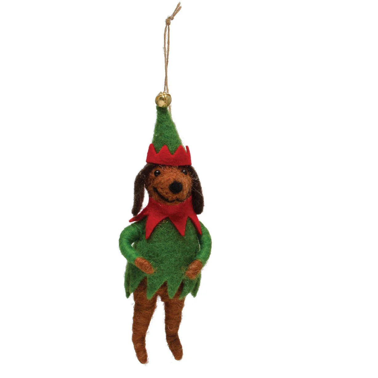 Wool Felt Dog in Tree/Elf Outfit Ornament - Image 3