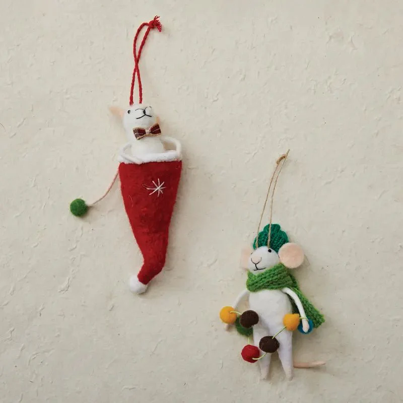 Mouse in Knit Scarf & Hat Ornament - Image 2