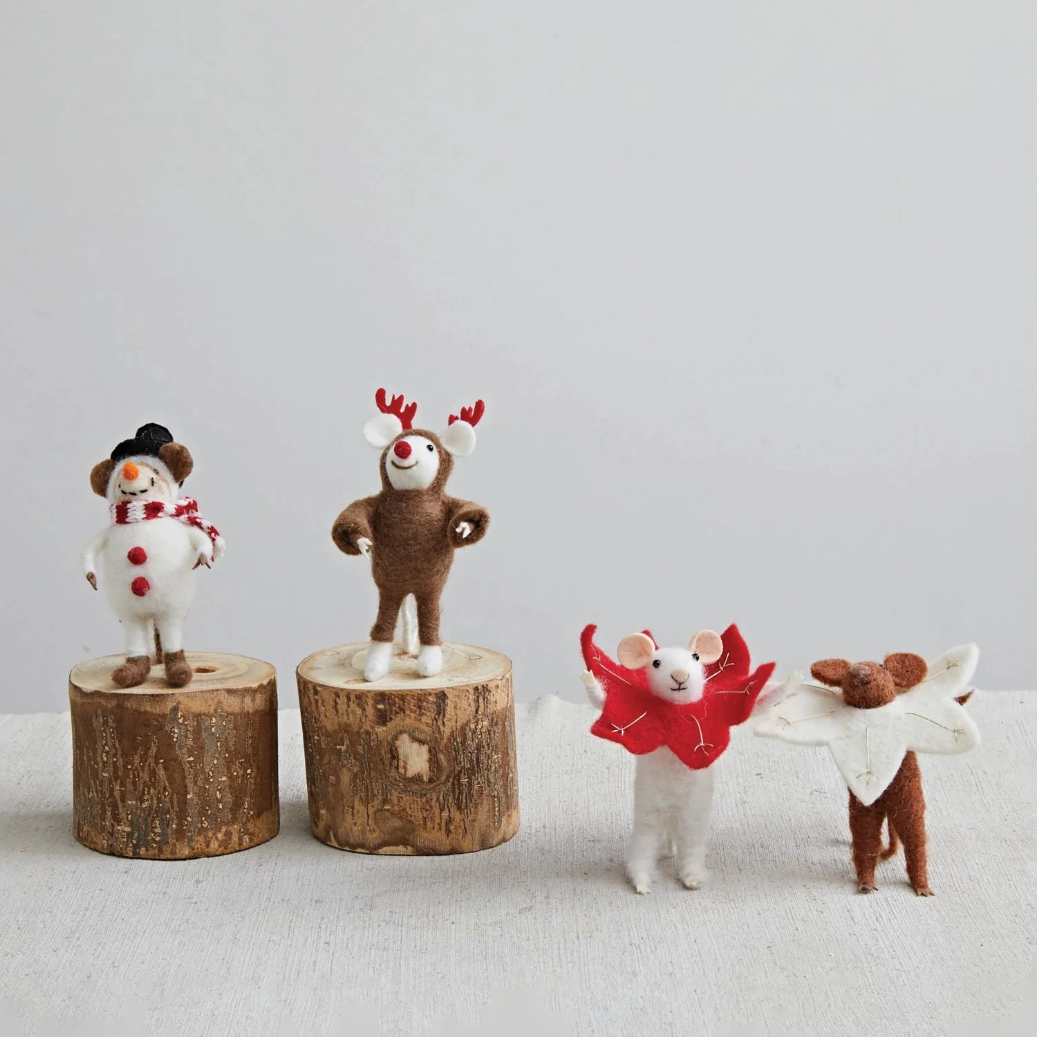 Wool Felt Mouse in Poinsettia Outfit - Image 2