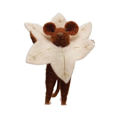 Wool Felt Mouse in Poinsettia Outfit - Image 4