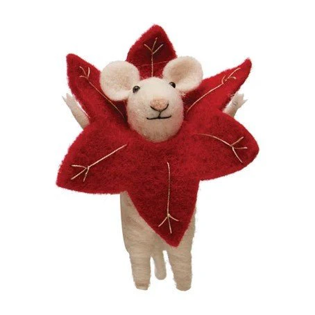 Wool Felt Mouse in Poinsettia Outfit - Image 5