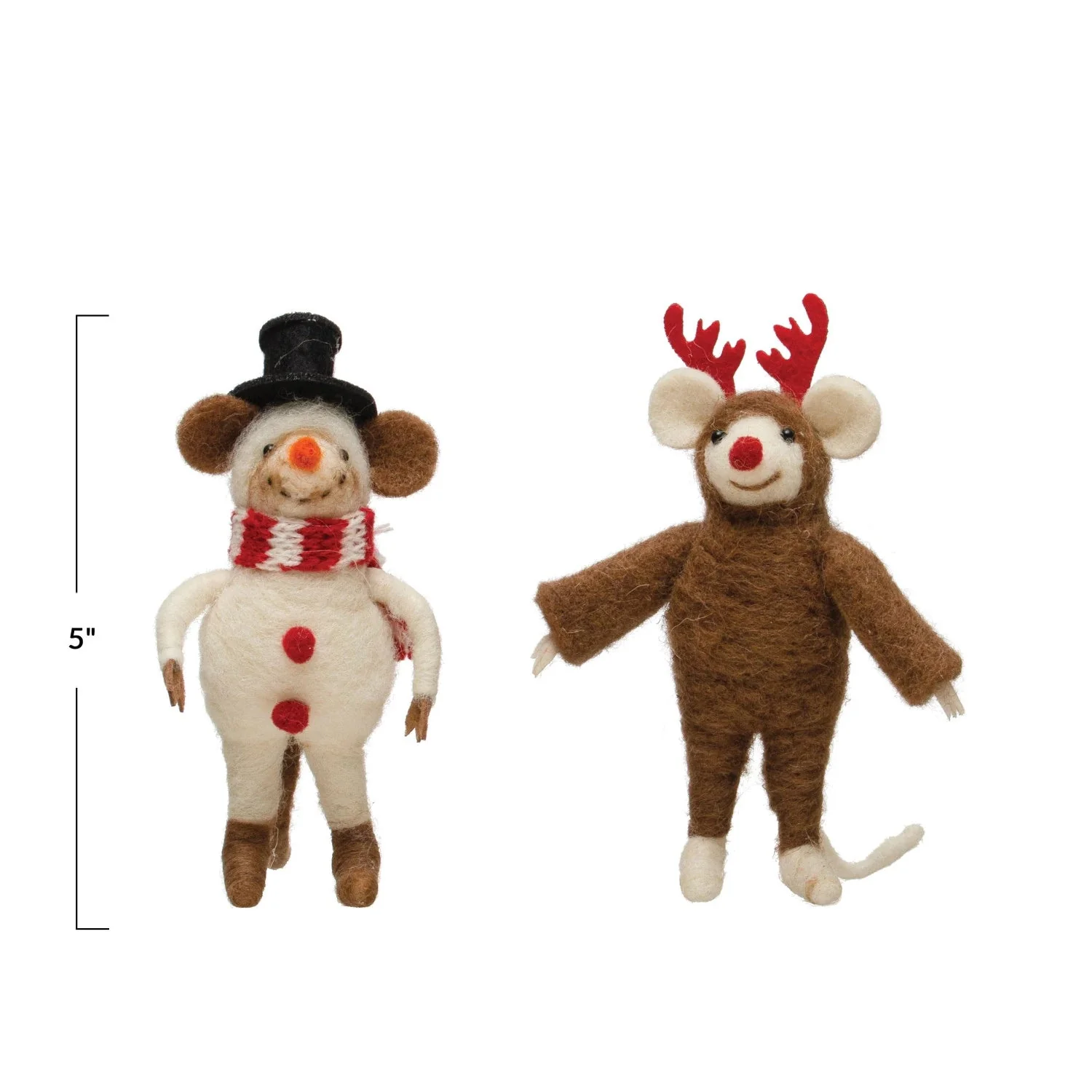 Wool Felt Mouse in Snowman/Reindeer Costume - Image 3
