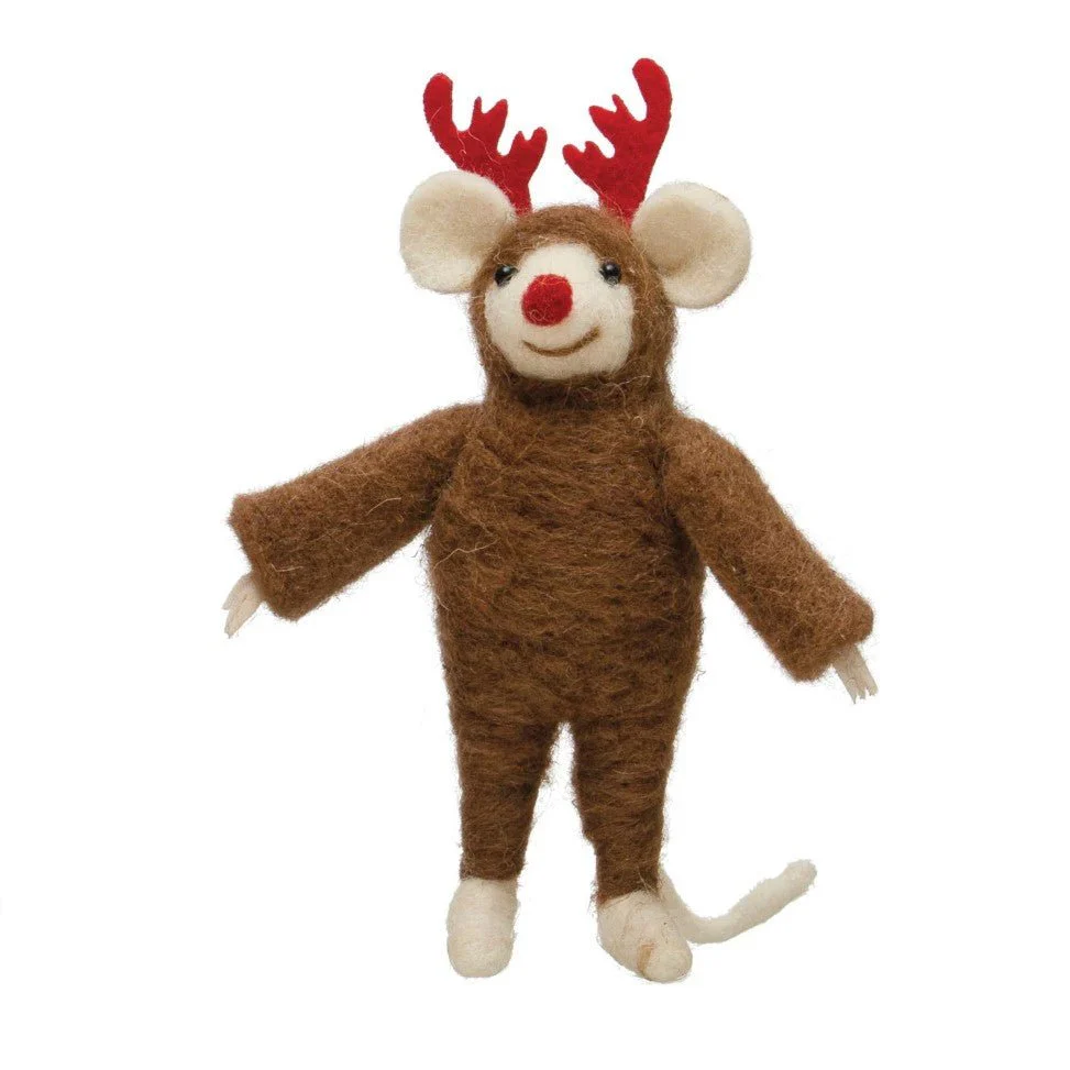 Wool Felt Mouse in Snowman/Reindeer Costume - Image 5