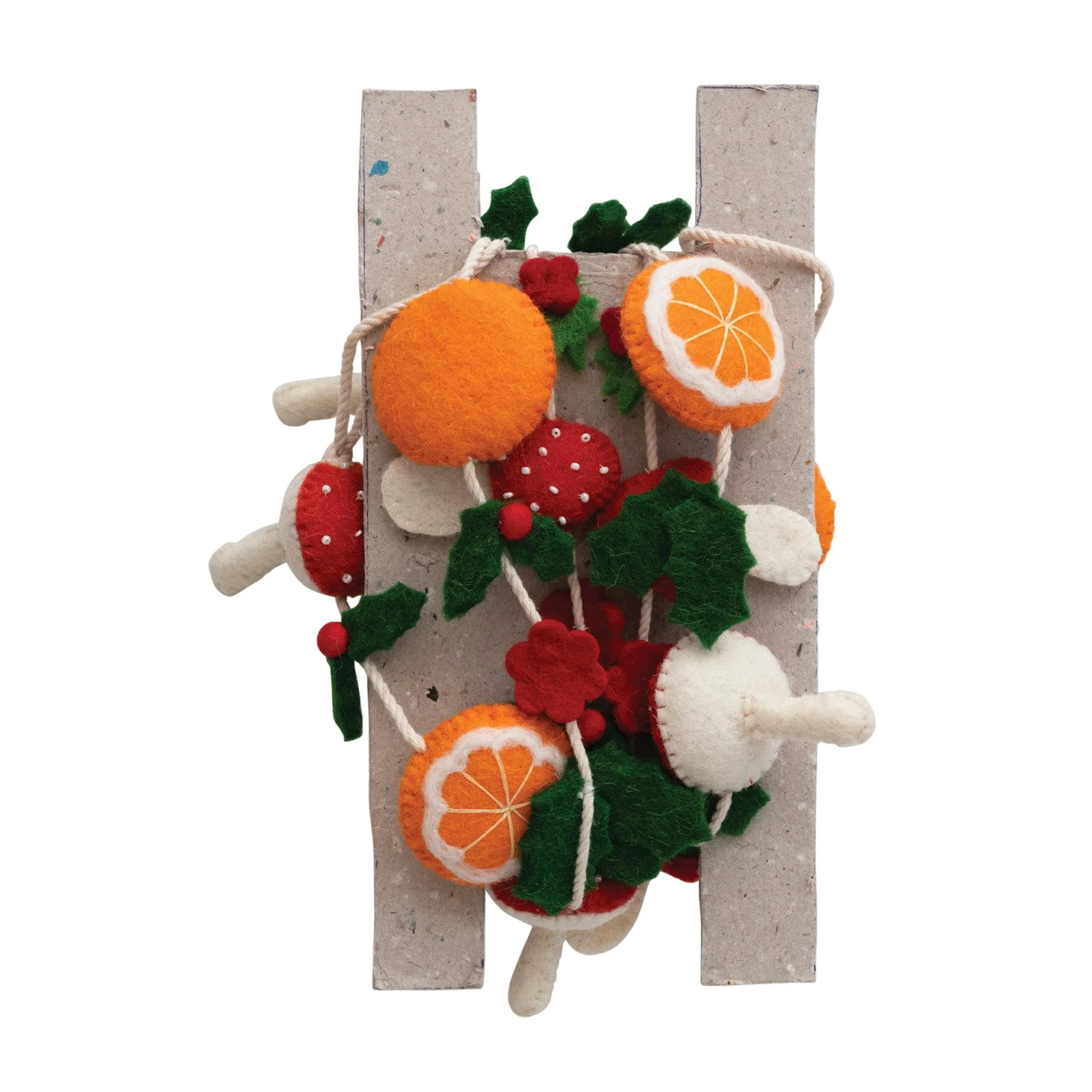 Wool Felt Mushrooms, Holly, and Oranges Garland - Image 2