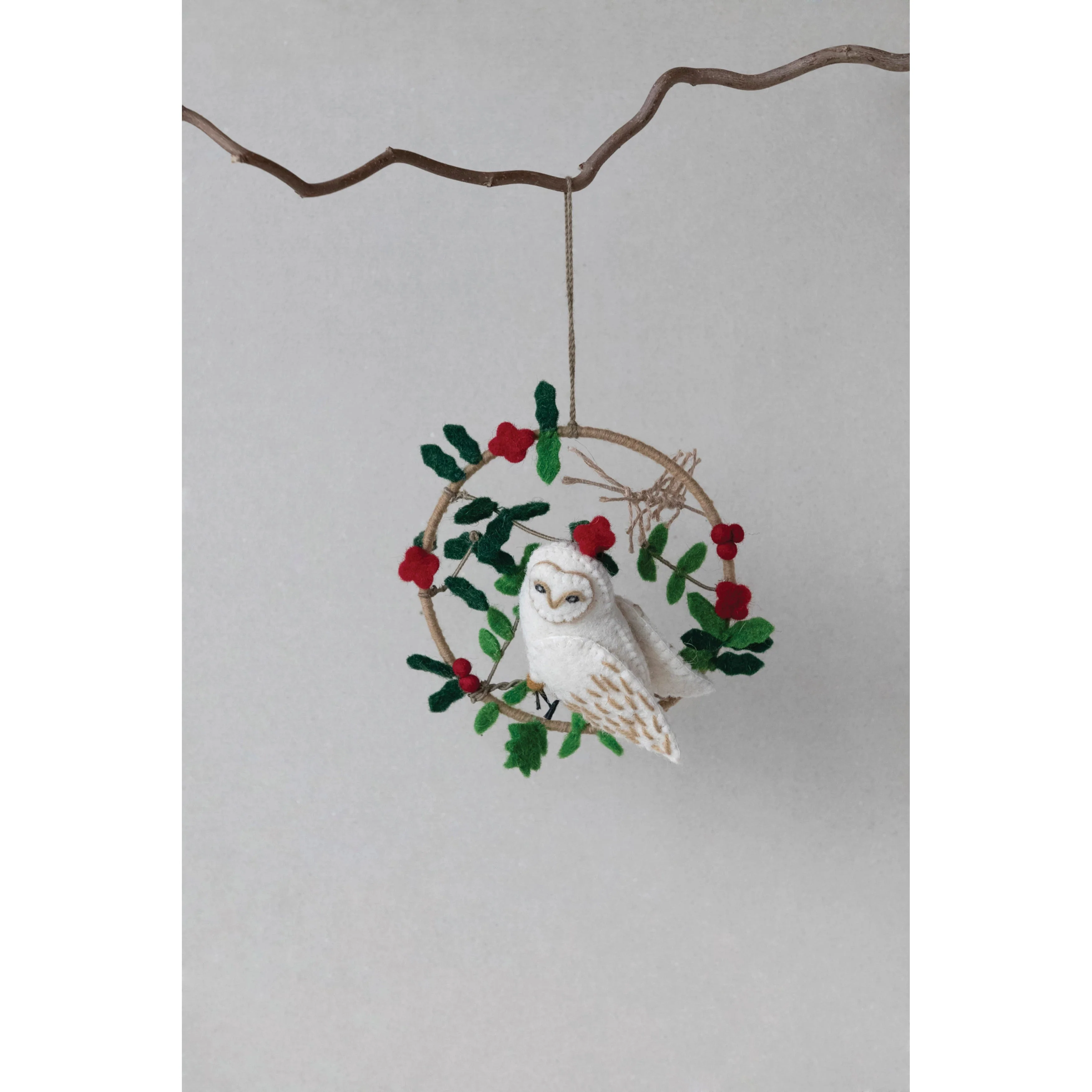 Wool Felt Owl in Wreath Ornament - Image 2