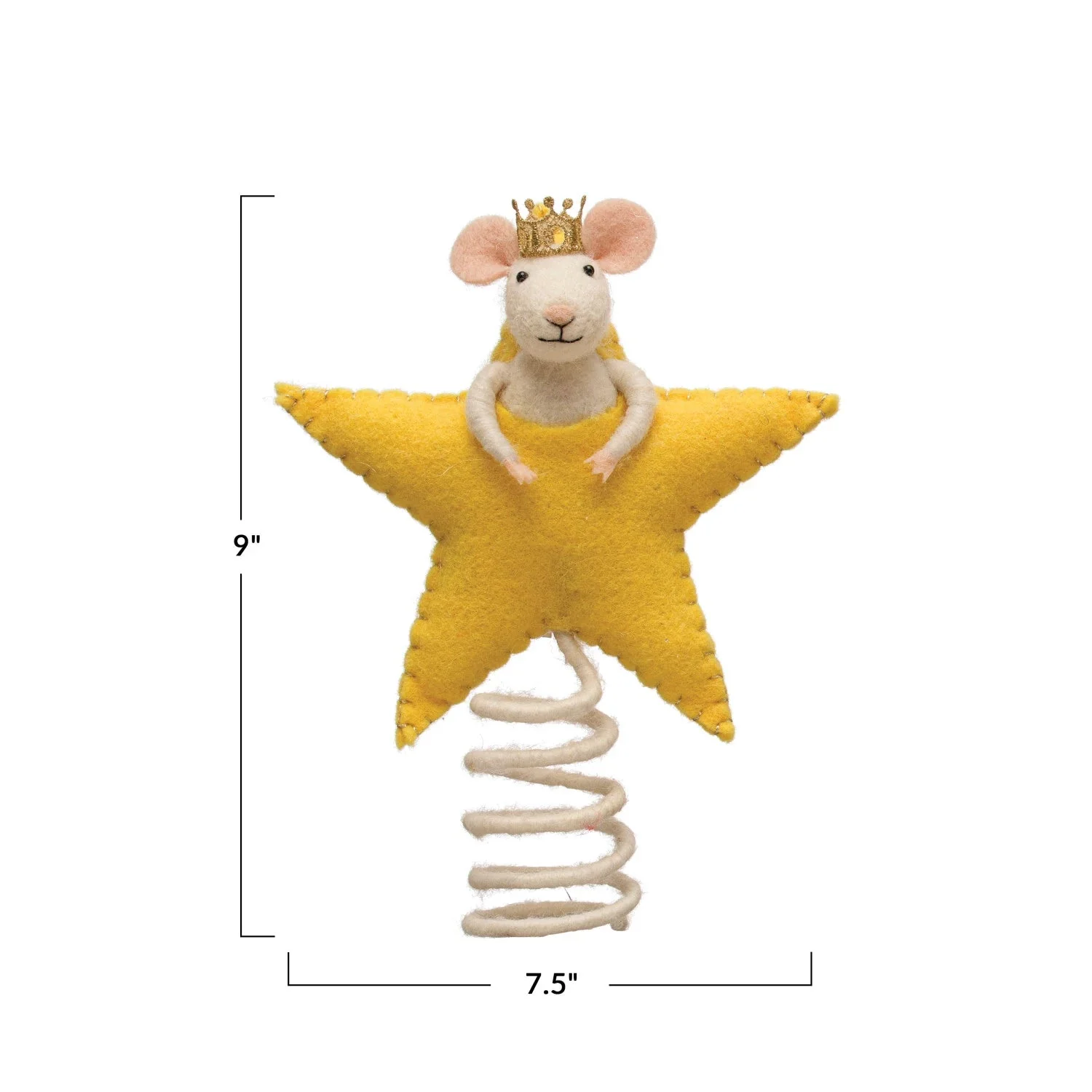 Wool Felt Star with Mouse in Crown Tree Topper - Image 3