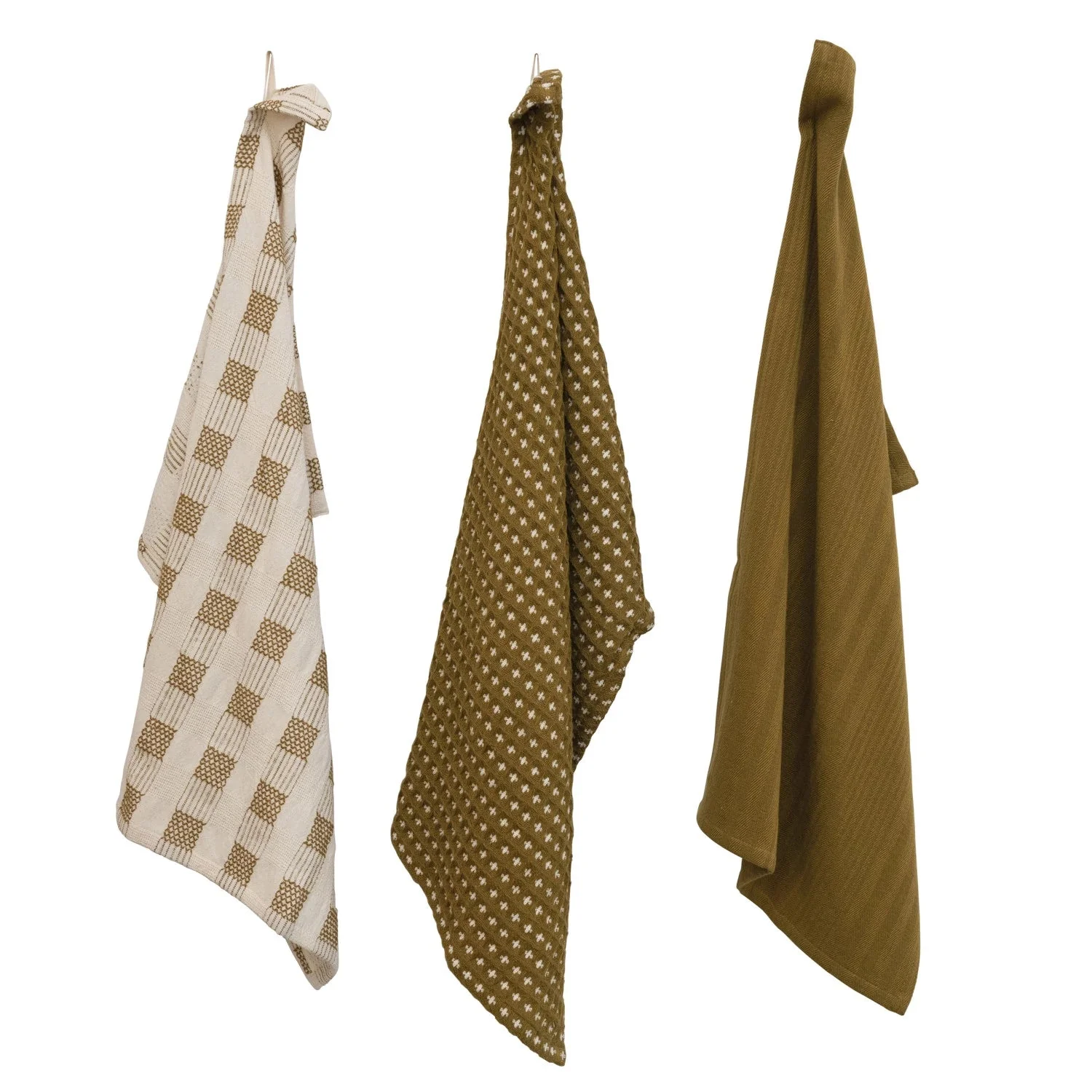 Olive & Cream Cotton Dish Cloths, Set/3 - Image 2