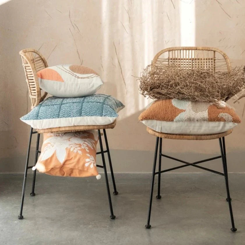Woven Cotton Pillow With Embroidered Grid - Image 5