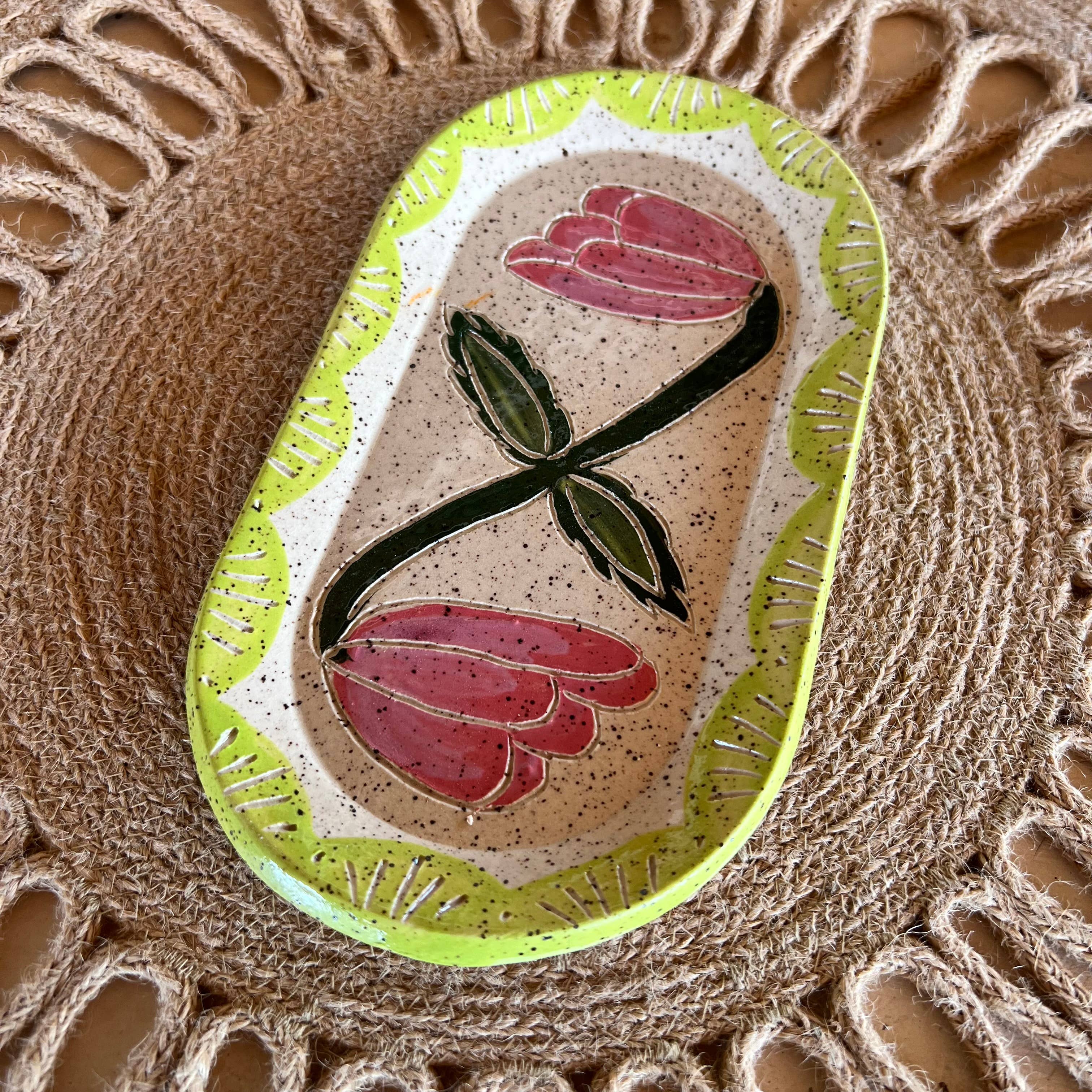 Zig-Zag Floral Sgraffito Trinket Dish - Image 2